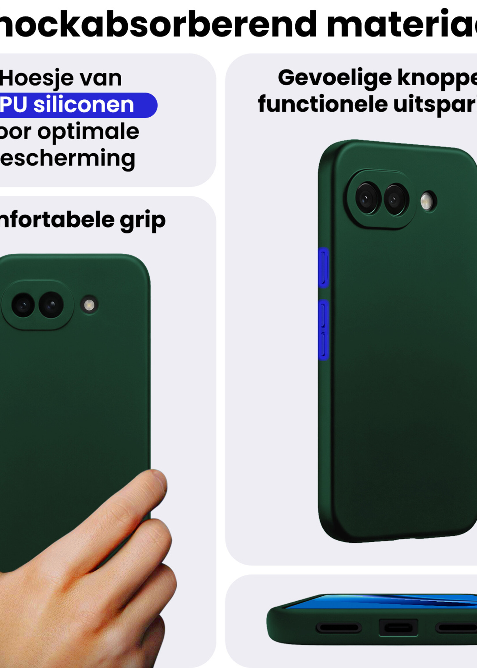 BTH BTH Google Pixel 10a Hoesje Siliconen Met Screenprotector - Donkergroen