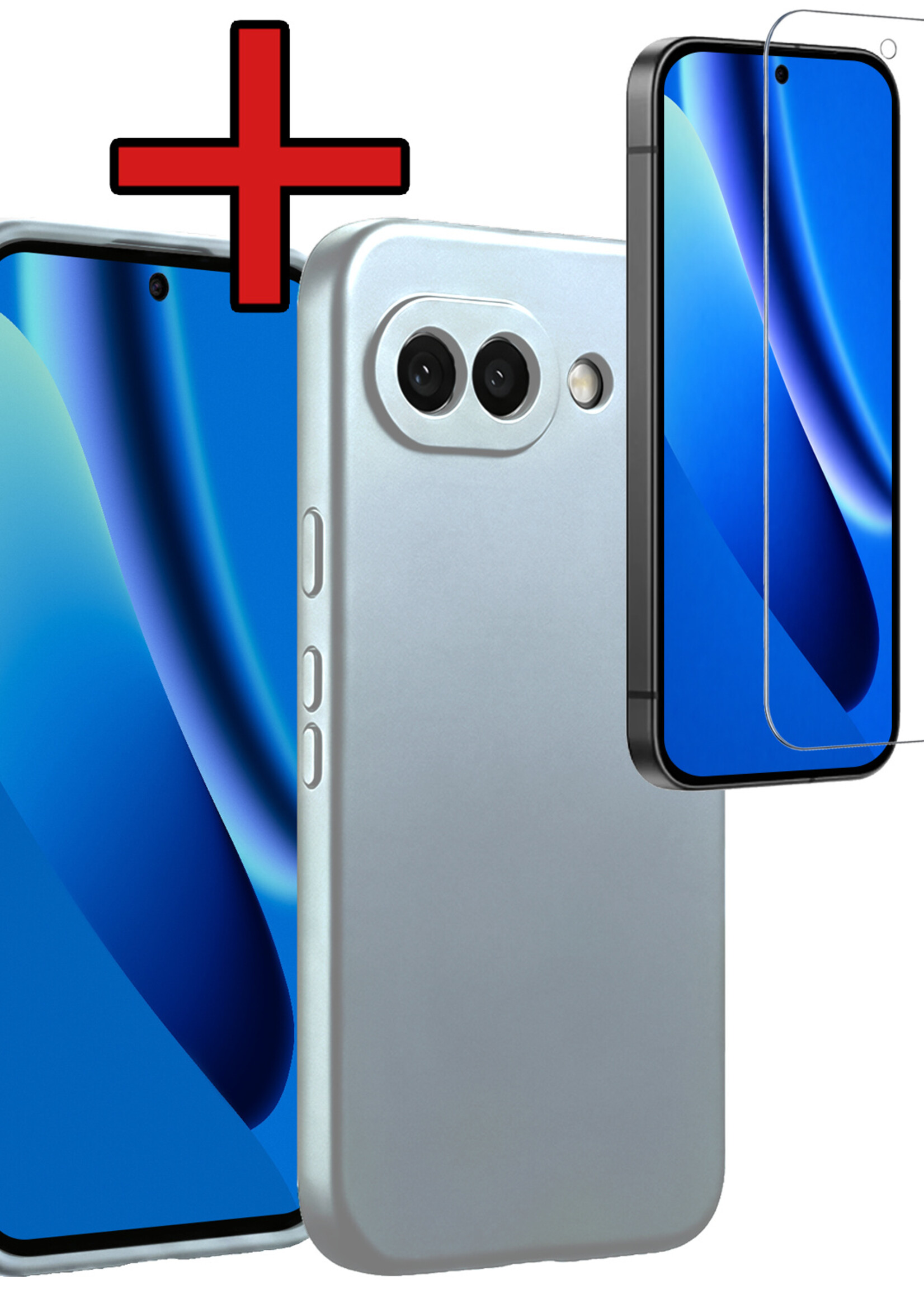 BTH BTH Google Pixel 10a Hoesje Siliconen Met Screenprotector - Lichtblauw