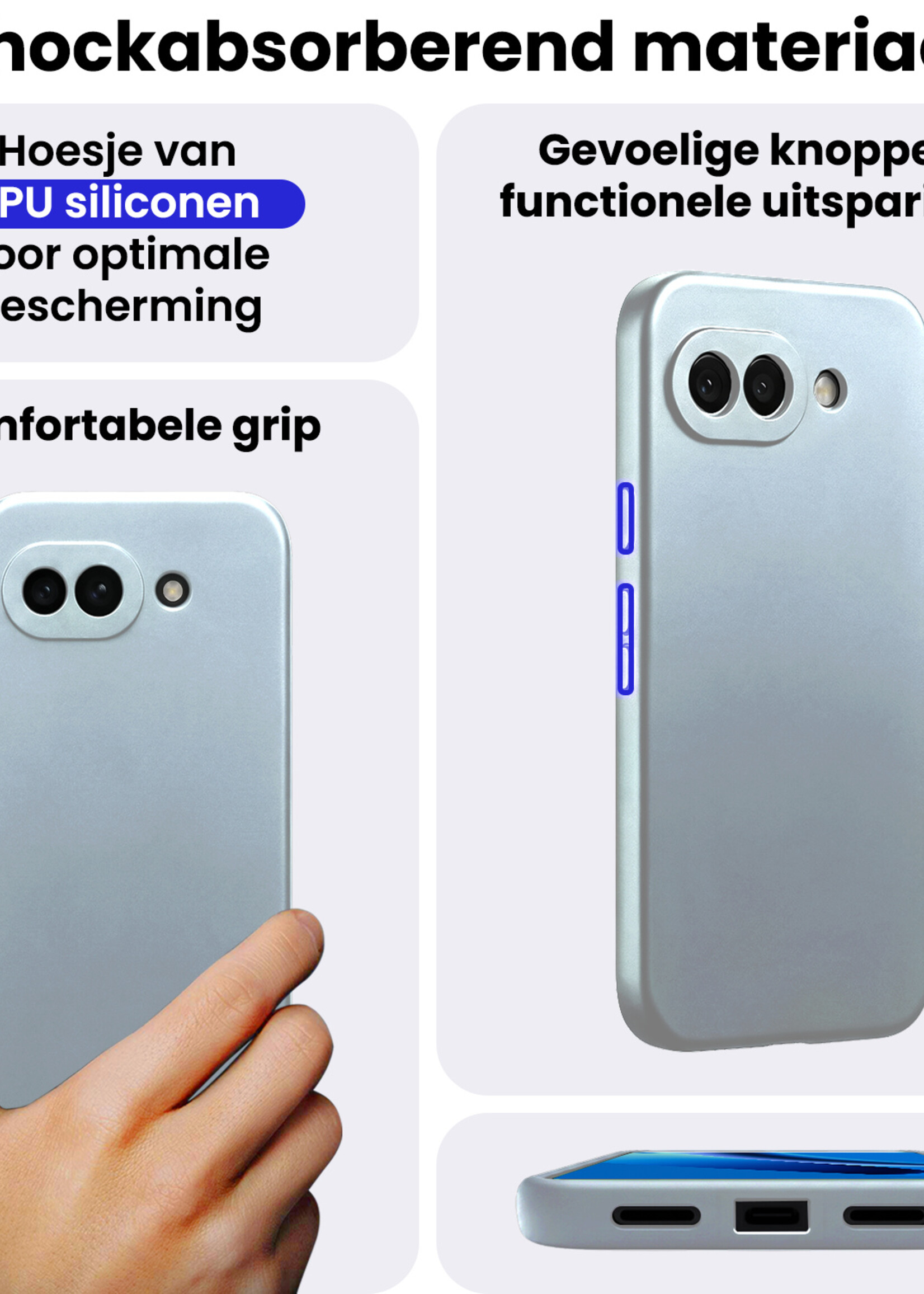BTH BTH Google Pixel 10a Hoesje Siliconen Met Screenprotector - Lichtblauw