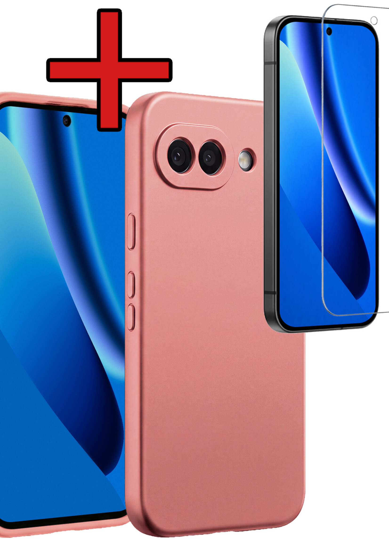 BTH BTH Google Pixel 10a Hoesje Siliconen Met Screenprotector - Lichtroze