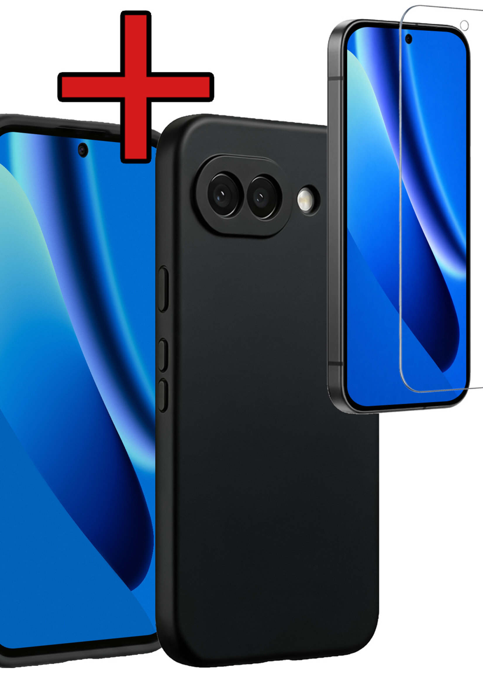 BTH BTH Google Pixel 10a Hoesje Siliconen Met Screenprotector - Zwart