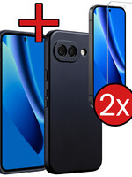 BTH BTH Google Pixel 10a Hoesje Siliconen Met 2x Screenprotector - Donkerblauw
