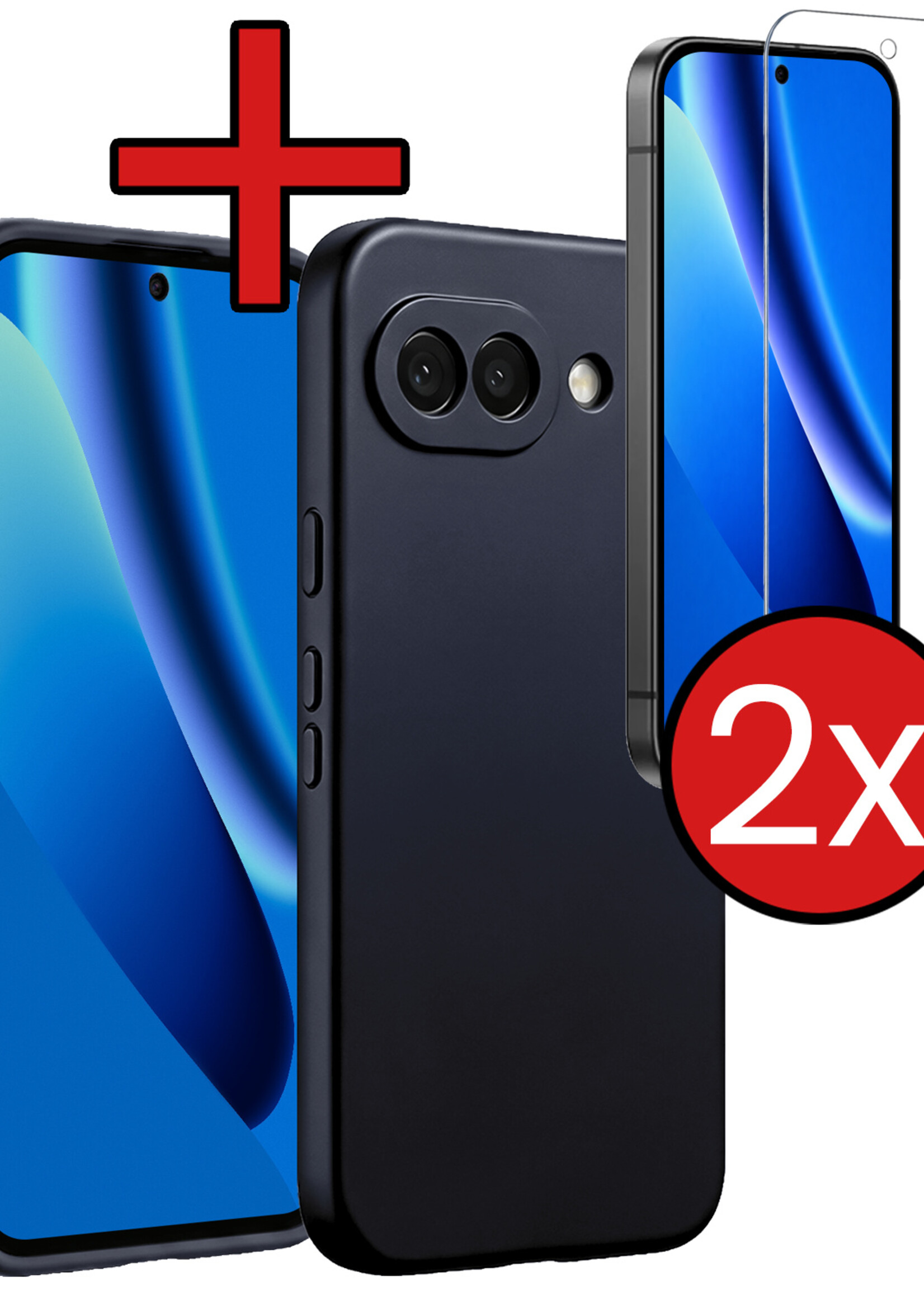 BTH BTH Google Pixel 10a Hoesje Siliconen Met 2x Screenprotector - Donkerblauw