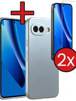 BTH BTH Google Pixel 10a Hoesje Siliconen Met 2x Screenprotector - Lichtblauw