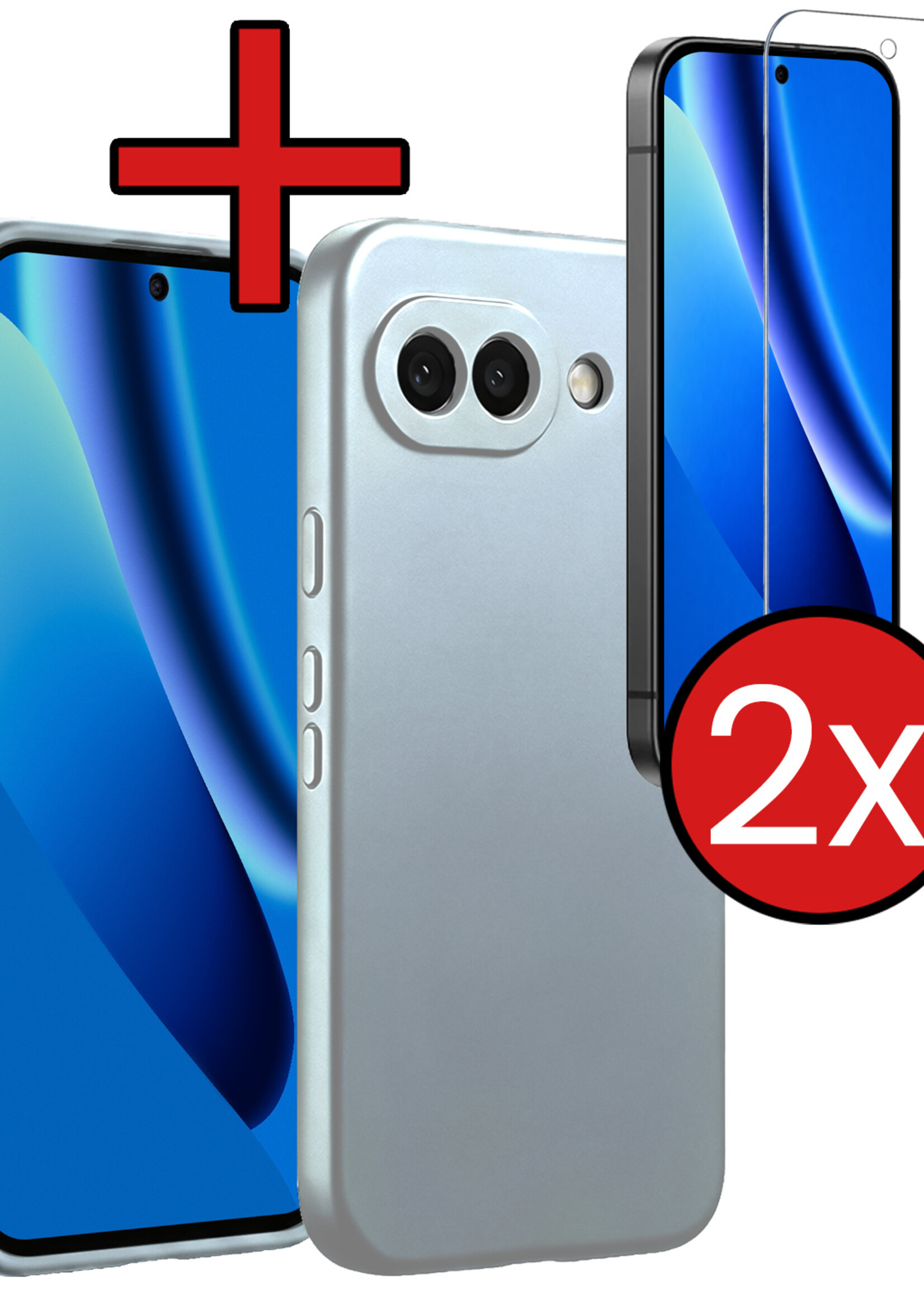 BTH BTH Google Pixel 10a Hoesje Siliconen Met 2x Screenprotector - Lichtblauw