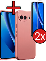 BTH BTH Google Pixel 10a Hoesje Siliconen Met 2x Screenprotector - Lichtroze