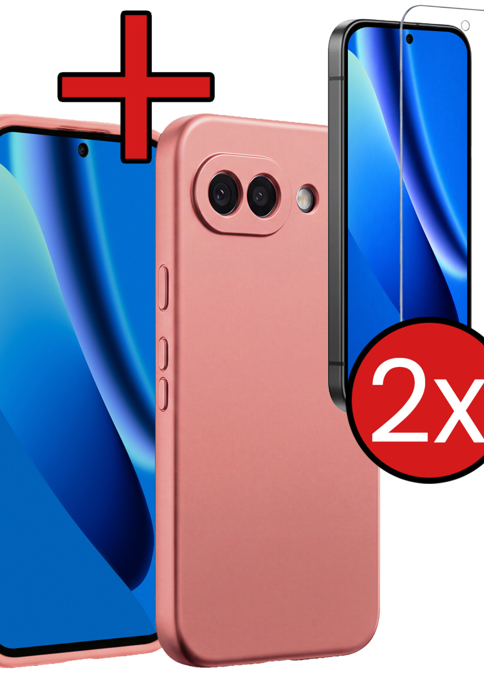 BTH BTH Google Pixel 10a Hoesje Siliconen Met 2x Screenprotector - Lichtroze