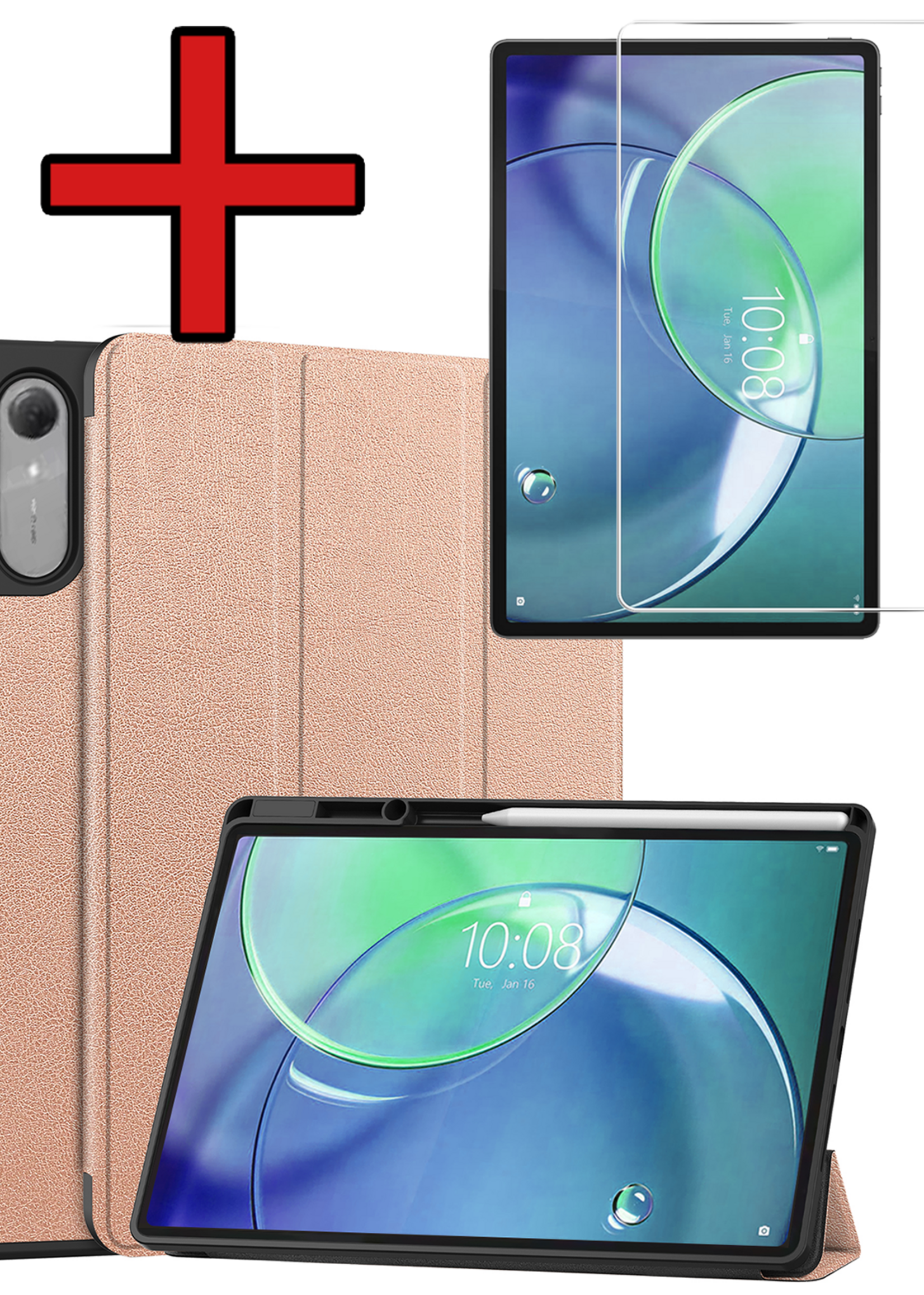 BTH BTH Lenovo Idea Tab Pro Gen 2 Hoesje Met Uitsparing Lenovo Pen Met Screenprotector - Rose Goud