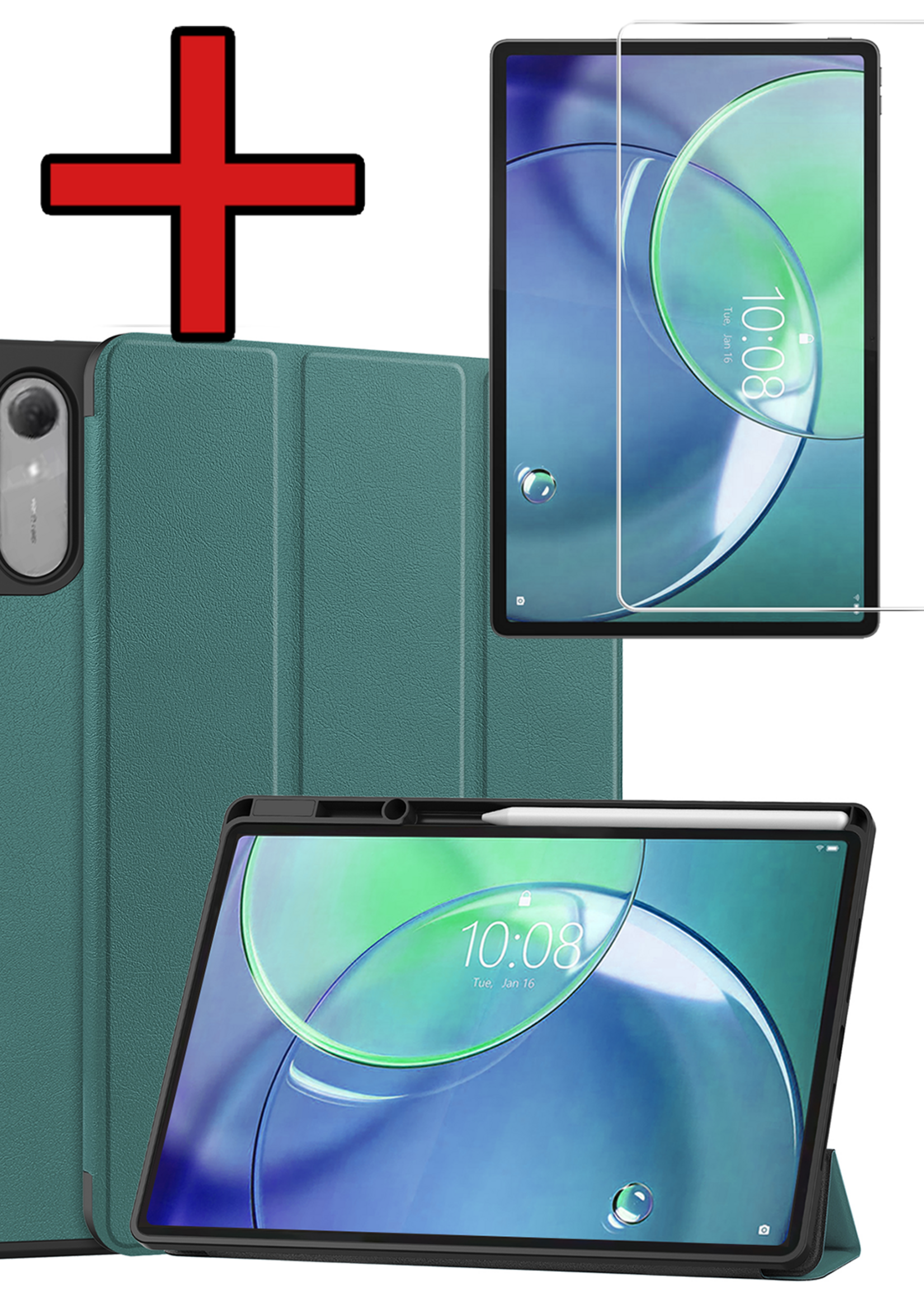 BTH BTH Lenovo Idea Tab Pro Gen 2 Hoesje Met Uitsparing Lenovo Pen Met Screenprotector - Donkergroen