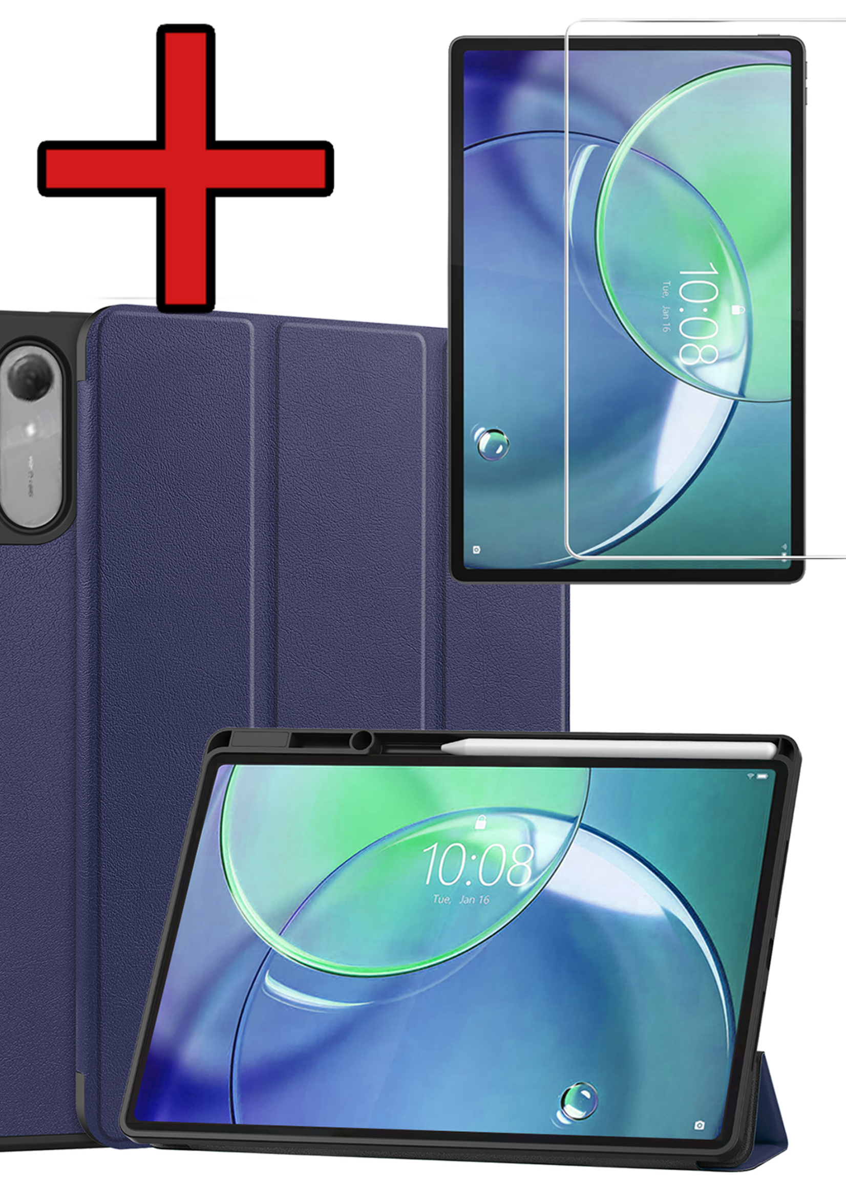 BTH BTH Lenovo Idea Tab Pro Gen 2 Hoesje Met Uitsparing Lenovo Pen Met Screenprotector - Donkerblauw