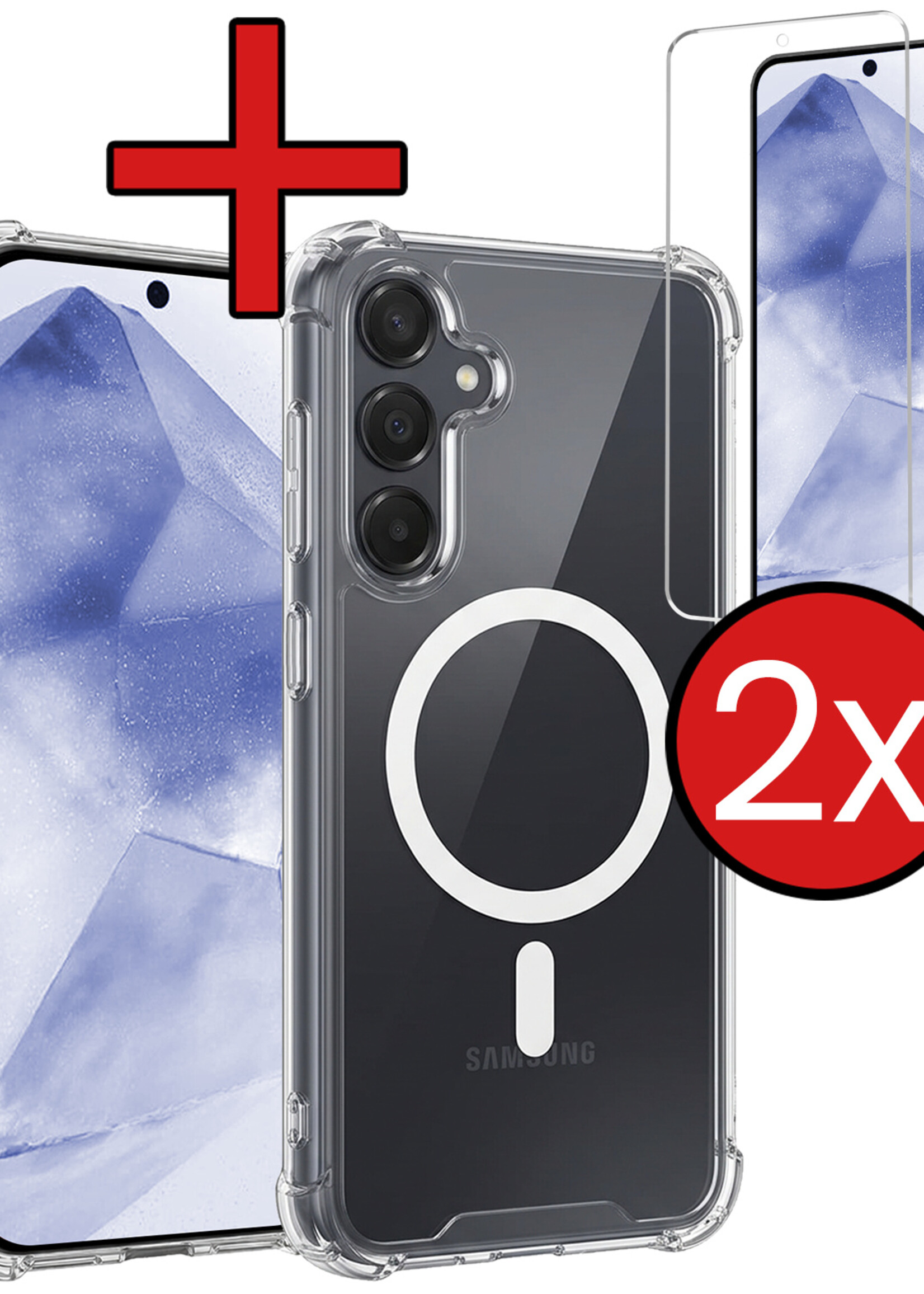 BTH BTH Samsung Galaxy A55 Magsafe Hoesje Transparant Met 2x Screenprotector