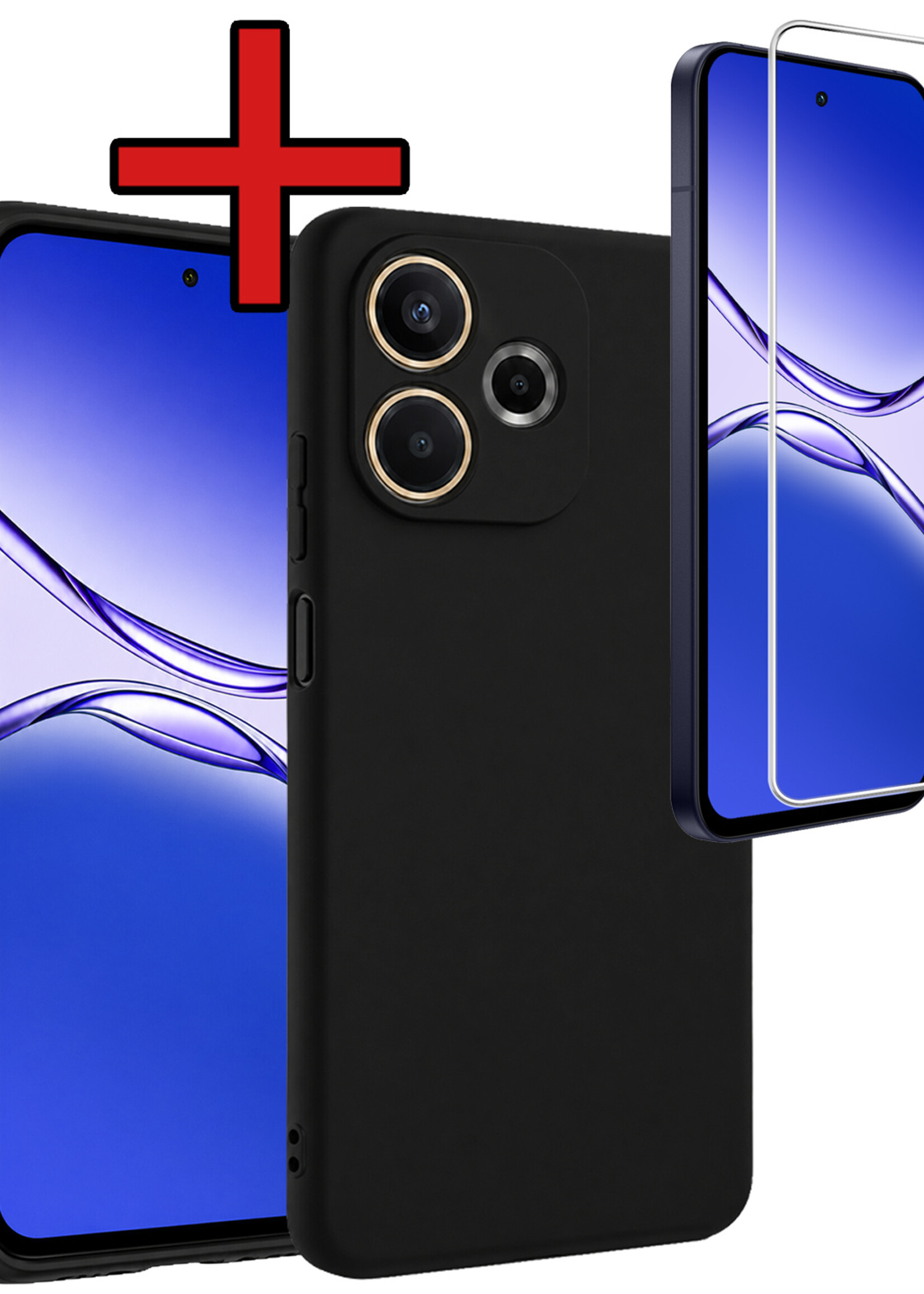 BTH BTH OPPO A5 Pro Hoesje Siliconen Met Screenprotector - Zwart
