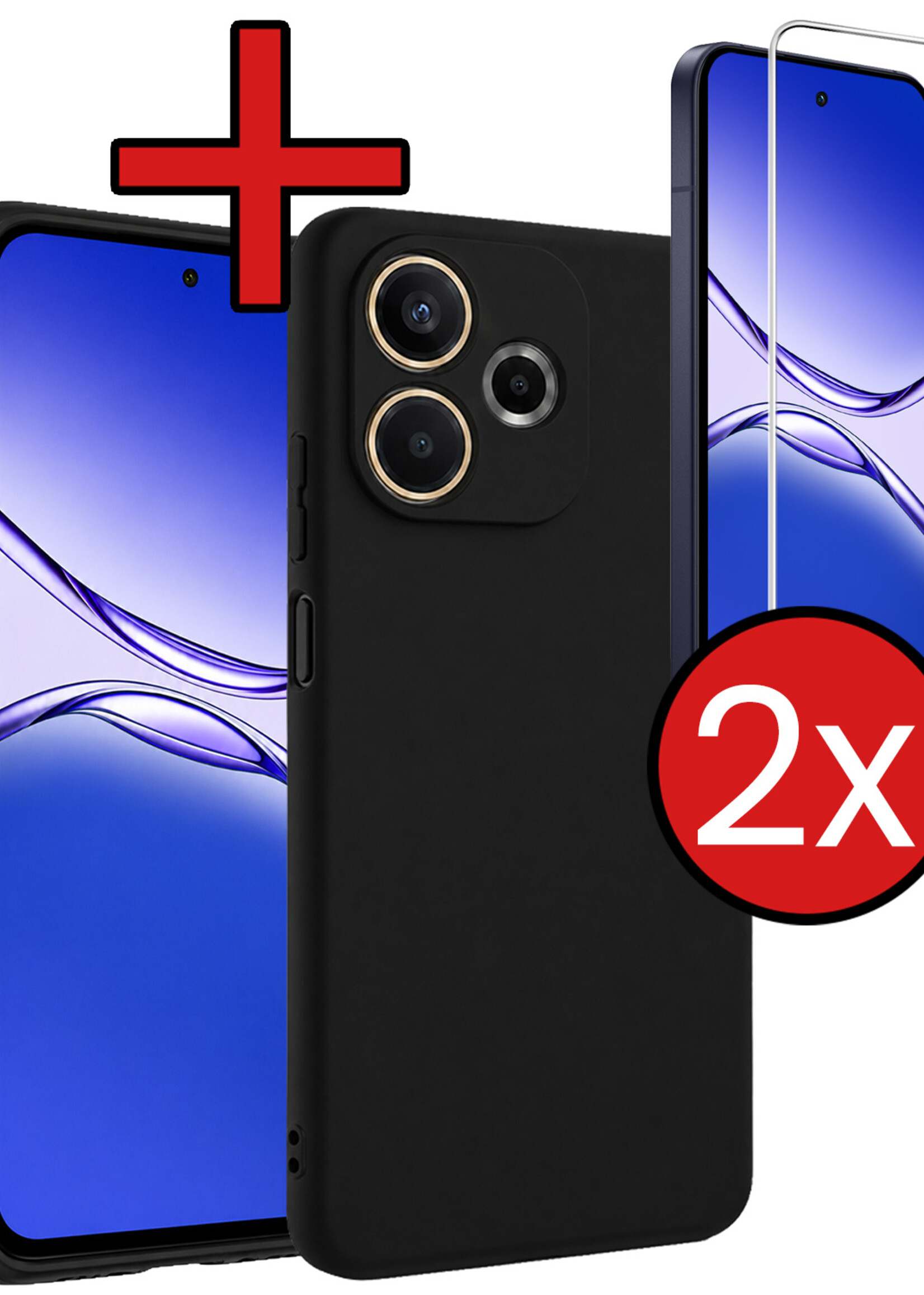 BTH BTH OPPO A5 Pro Hoesje Siliconen Met 2x Screenprotector - Zwart