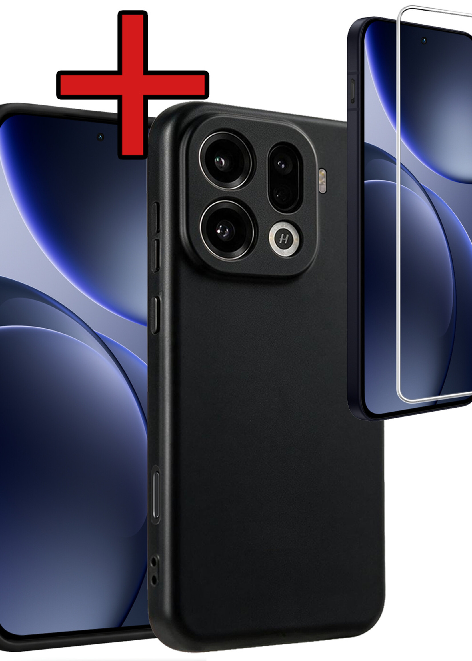 BTH BTH OPPO Find X9 Pro Hoesje Siliconen Met Screenprotector - Zwart