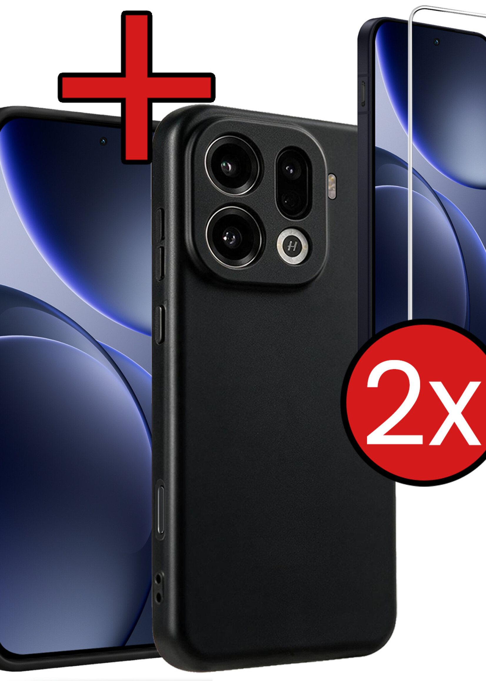 BTH BTH OPPO Find X9 Pro Hoesje Siliconen Met 2x Screenprotector - Zwart