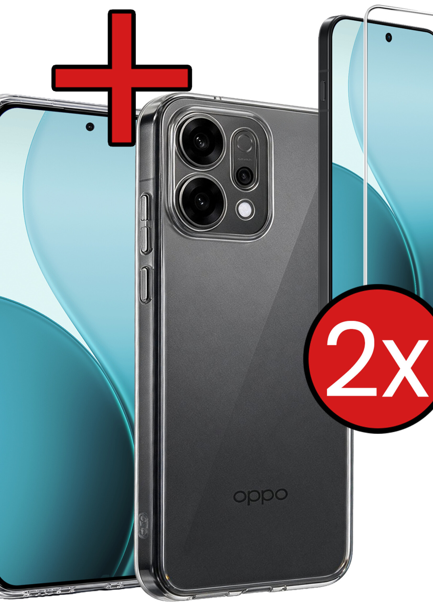 BTH BTH OPPO Reno14 Hoesje Siliconen Met 2x Screenprotector - Transparant