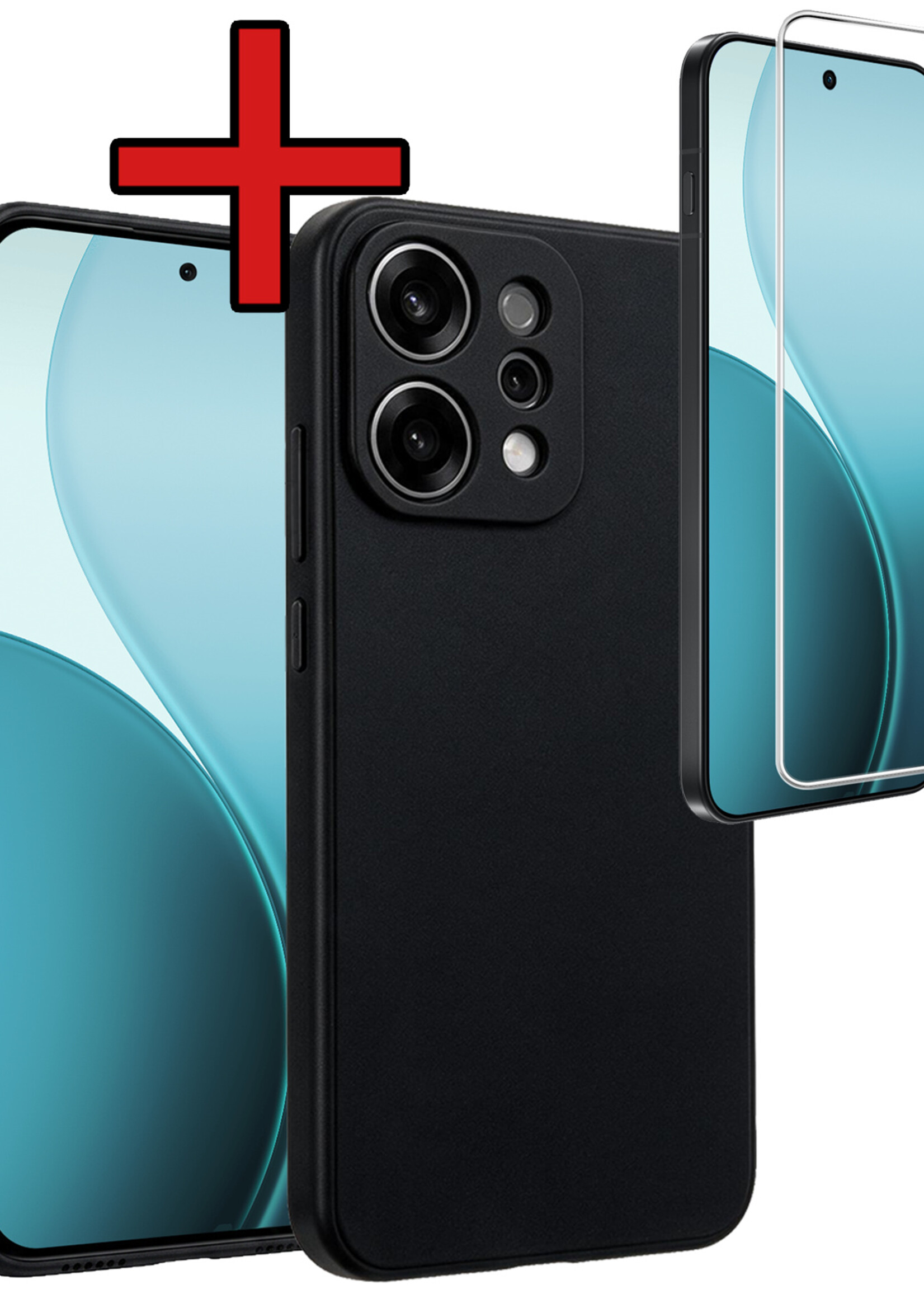 BTH BTH OPPO Reno14 Hoesje Siliconen Met Screenprotector - Zwart