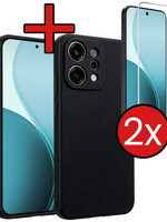 BTH BTH OPPO Reno14 Hoesje Siliconen Met 2x Screenprotector - Zwart