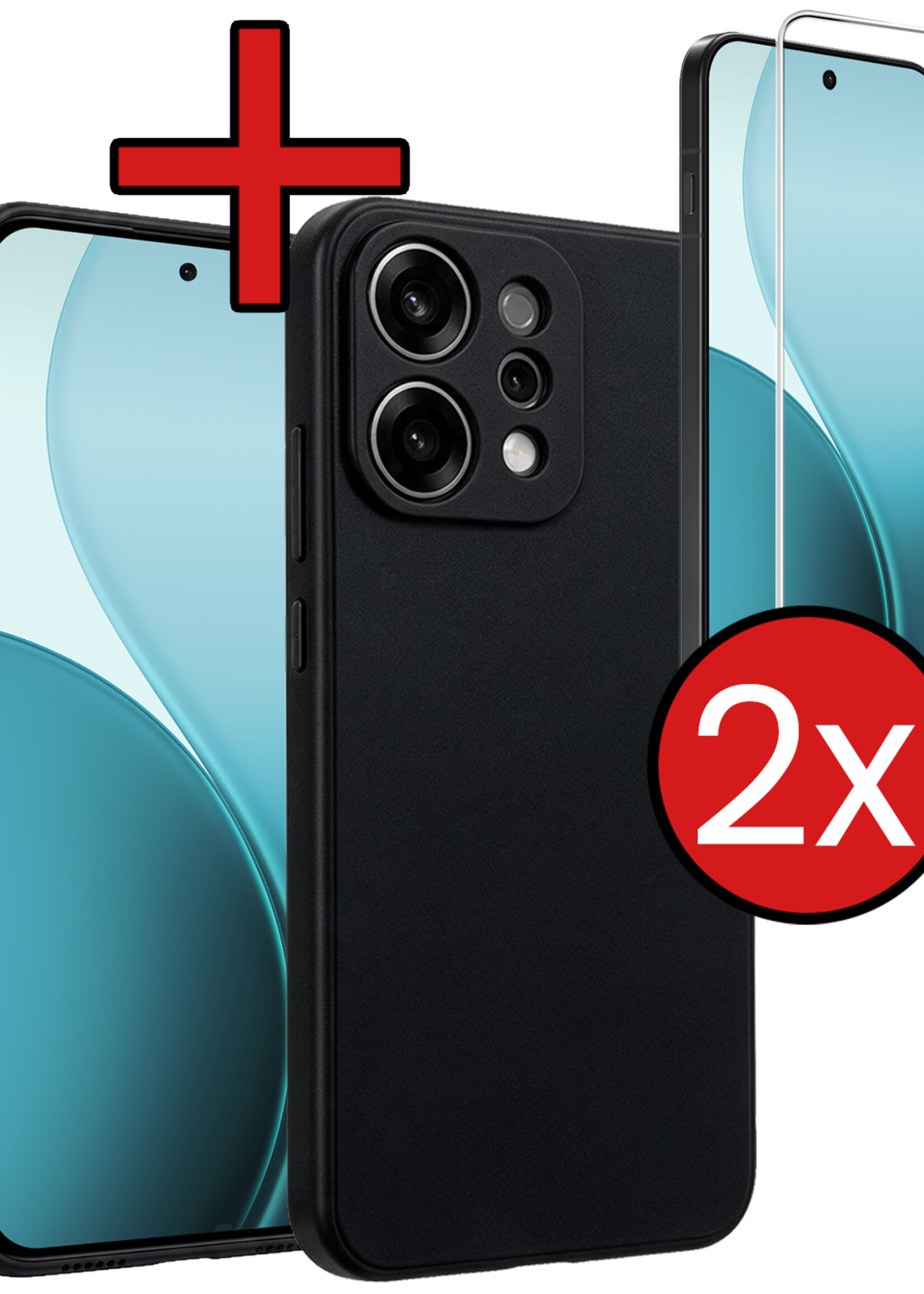 BTH BTH OPPO Reno14 Hoesje Siliconen Met 2x Screenprotector - Zwart