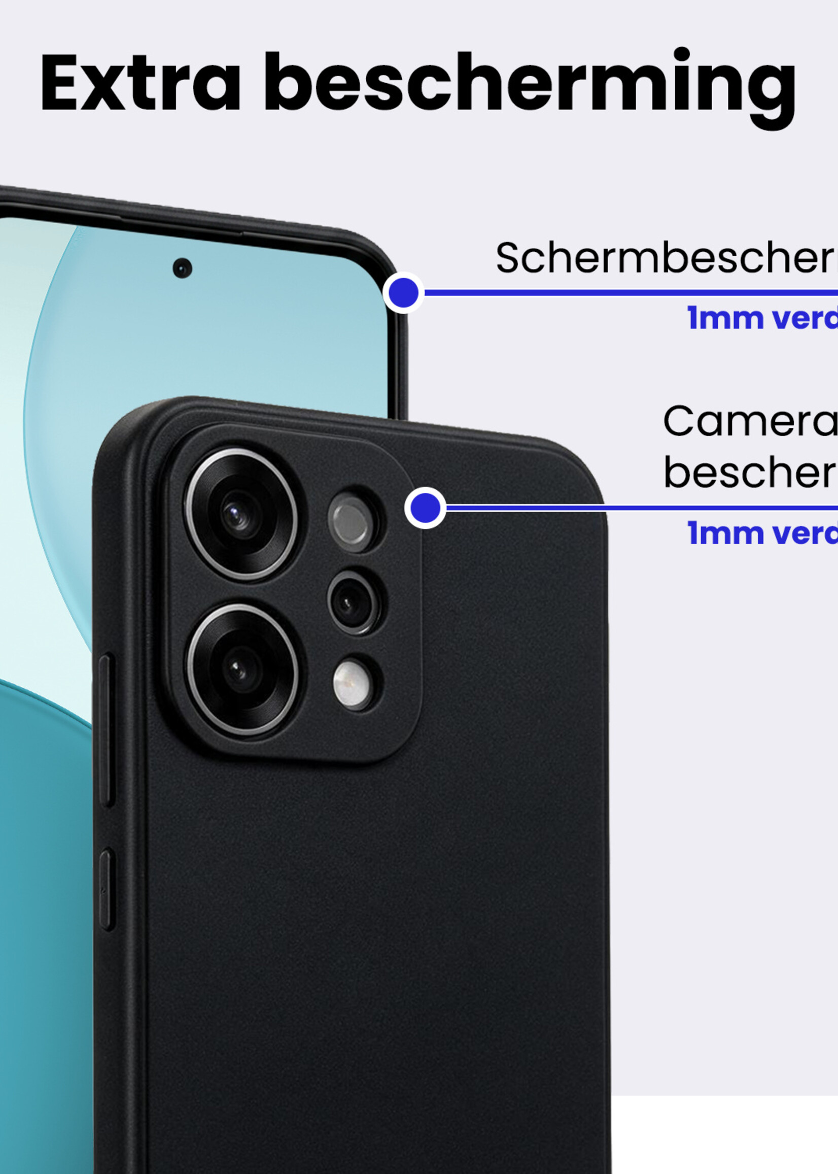 BTH BTH OPPO Reno14 Hoesje Siliconen Met 2x Screenprotector - Zwart