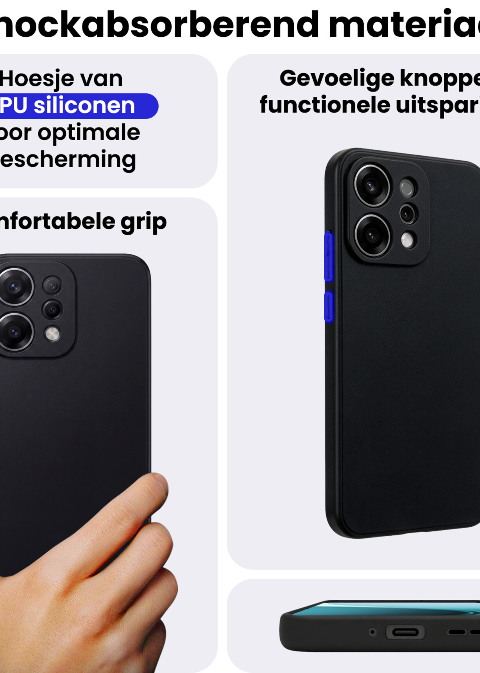 BTH BTH OPPO Reno14 Hoesje Siliconen Met 2x Screenprotector - Zwart