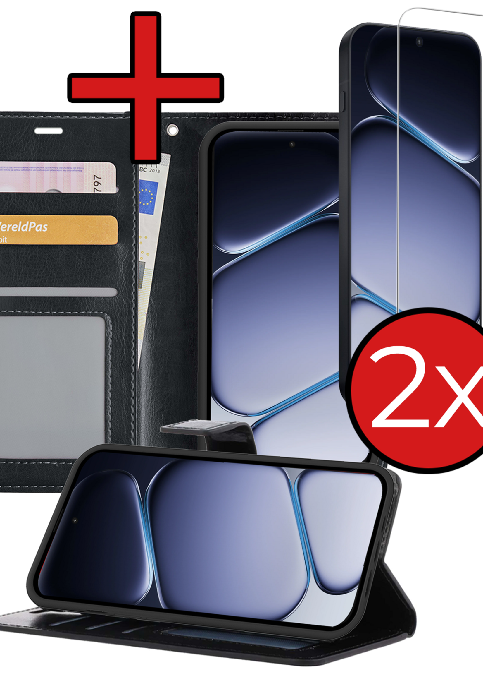 BTH BTH OnePlus Nord CE6 Hoesje Bookcase Met 2x Screenprotector - Zwart