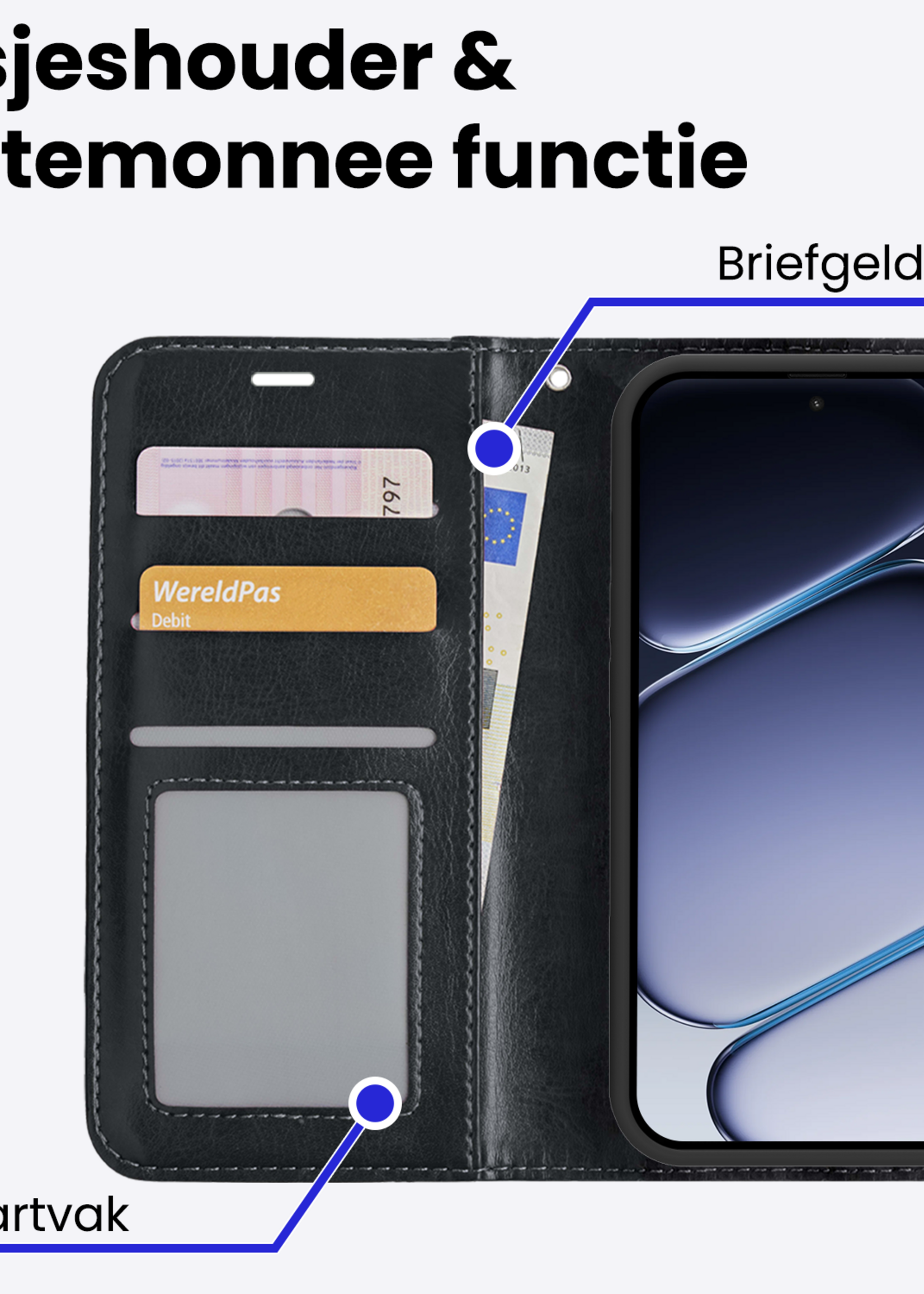 BTH BTH OnePlus Nord CE6 Hoesje Bookcase Met 2x Screenprotector - Zwart