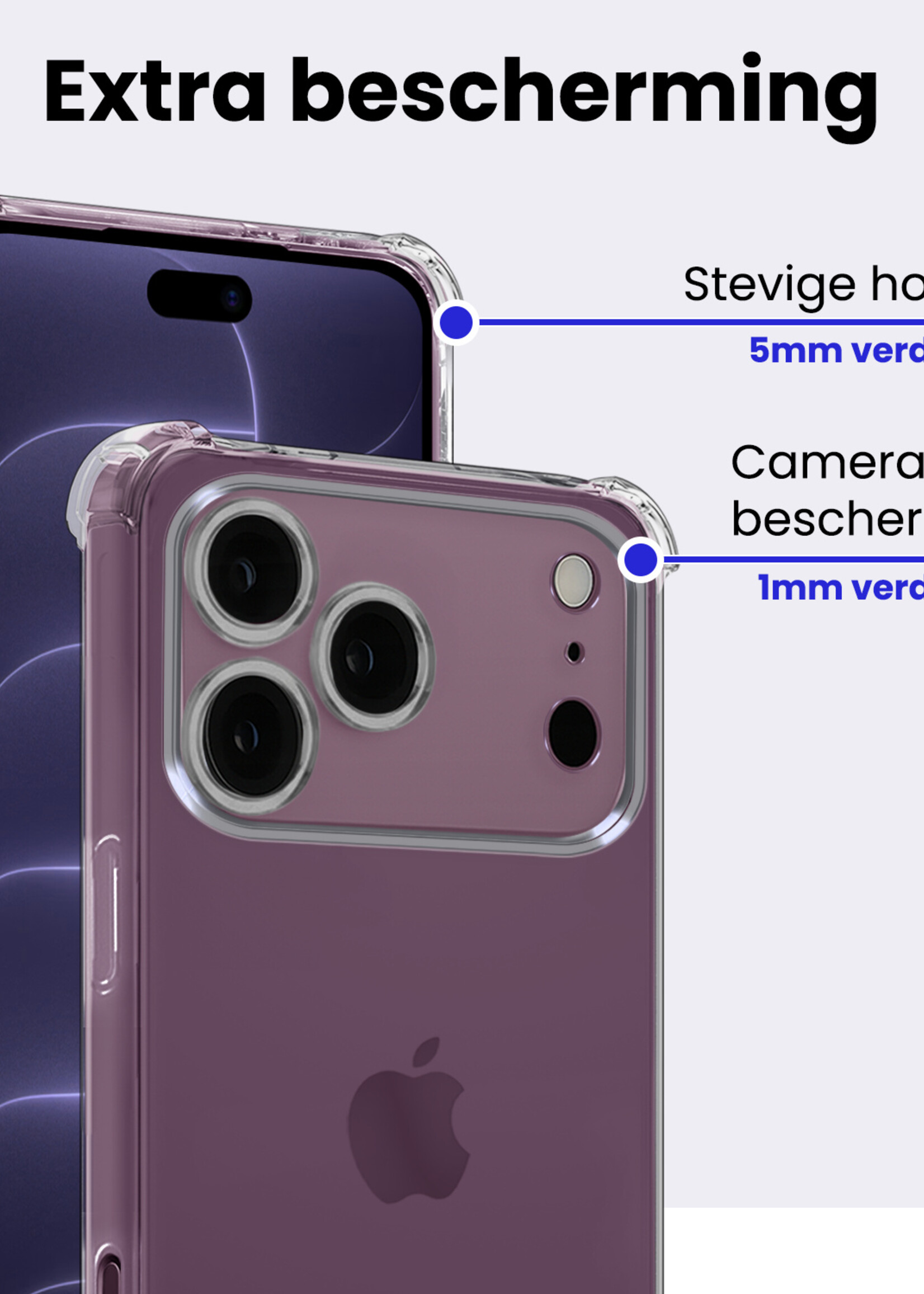 BTH BTH iPhone 18 Pro Hoesje Shockproof - Transparant - 2 PACK