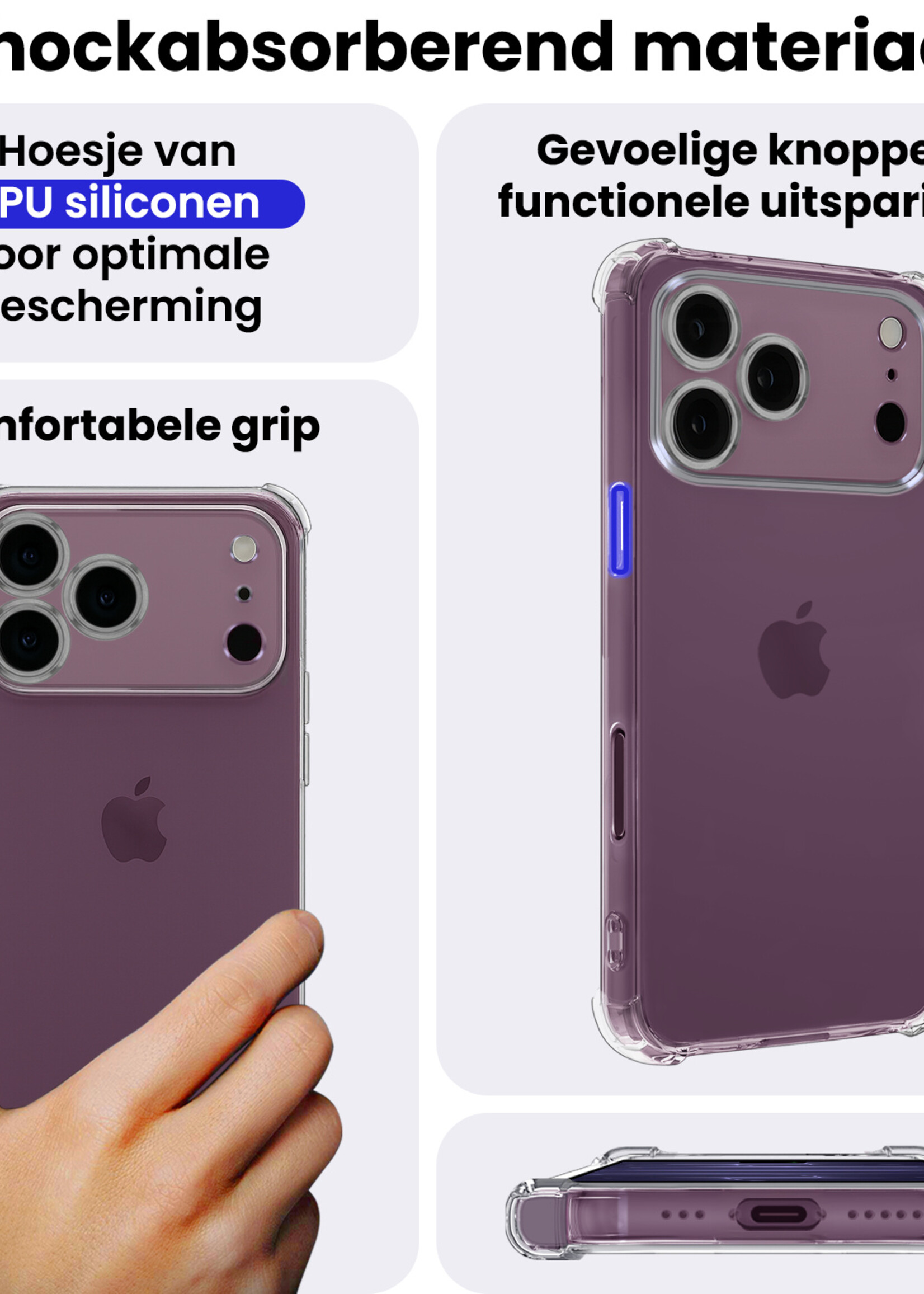 BTH BTH iPhone 18 Pro Hoesje Shockproof Met 2x Screenprotector Met Dichte Notch