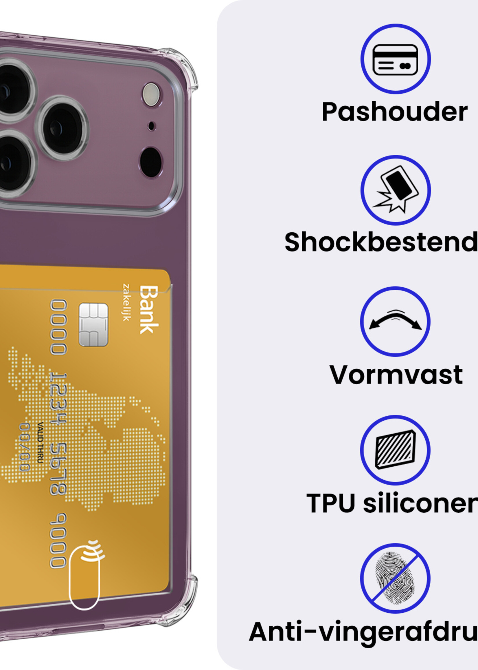 BTH BTH iPhone 18 Pro Hoesje Pashouder Met Screenprotector