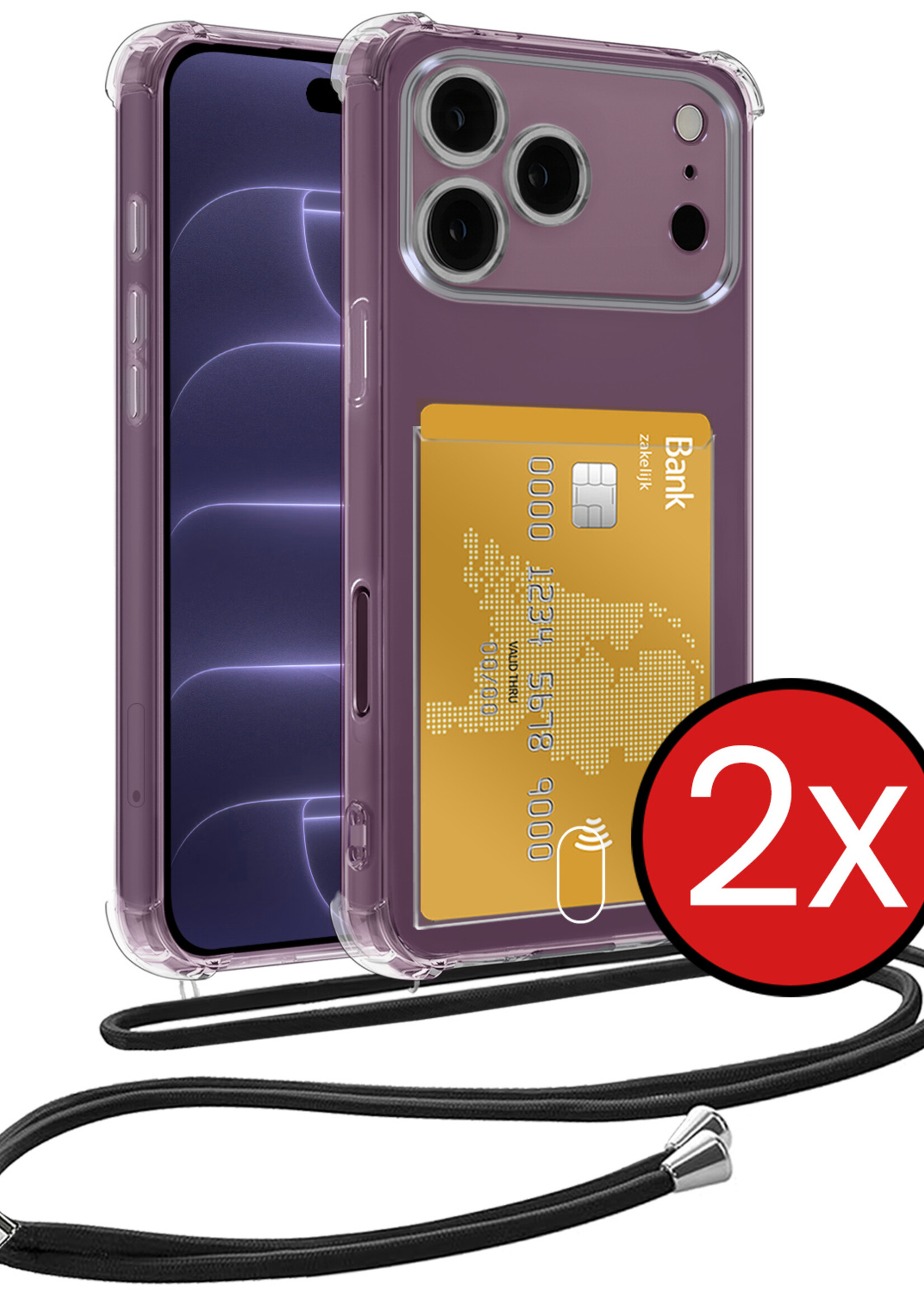 BTH BTH iPhone 18 Pro Hoesje Pashouder met Koord - 2 PACK
