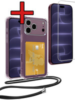 BTH BTH iPhone 18 Pro Hoesje Pashouder met Koord Met Screenprotector