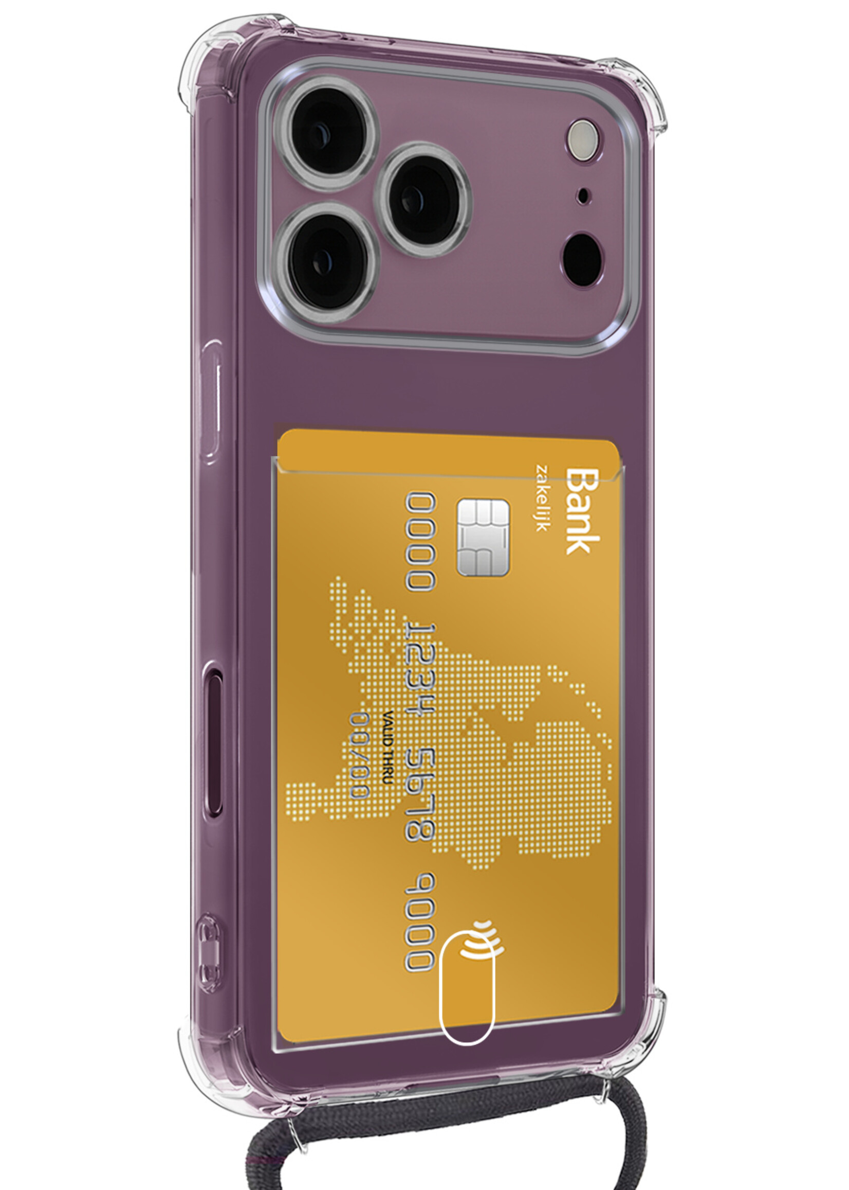 BTH BTH iPhone 18 Pro Hoesje Pashouder met Koord Met Screenprotector