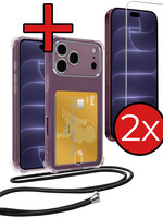 BTH BTH iPhone 18 Pro Hoesje Pashouder met Koord Met 2x Screenprotector