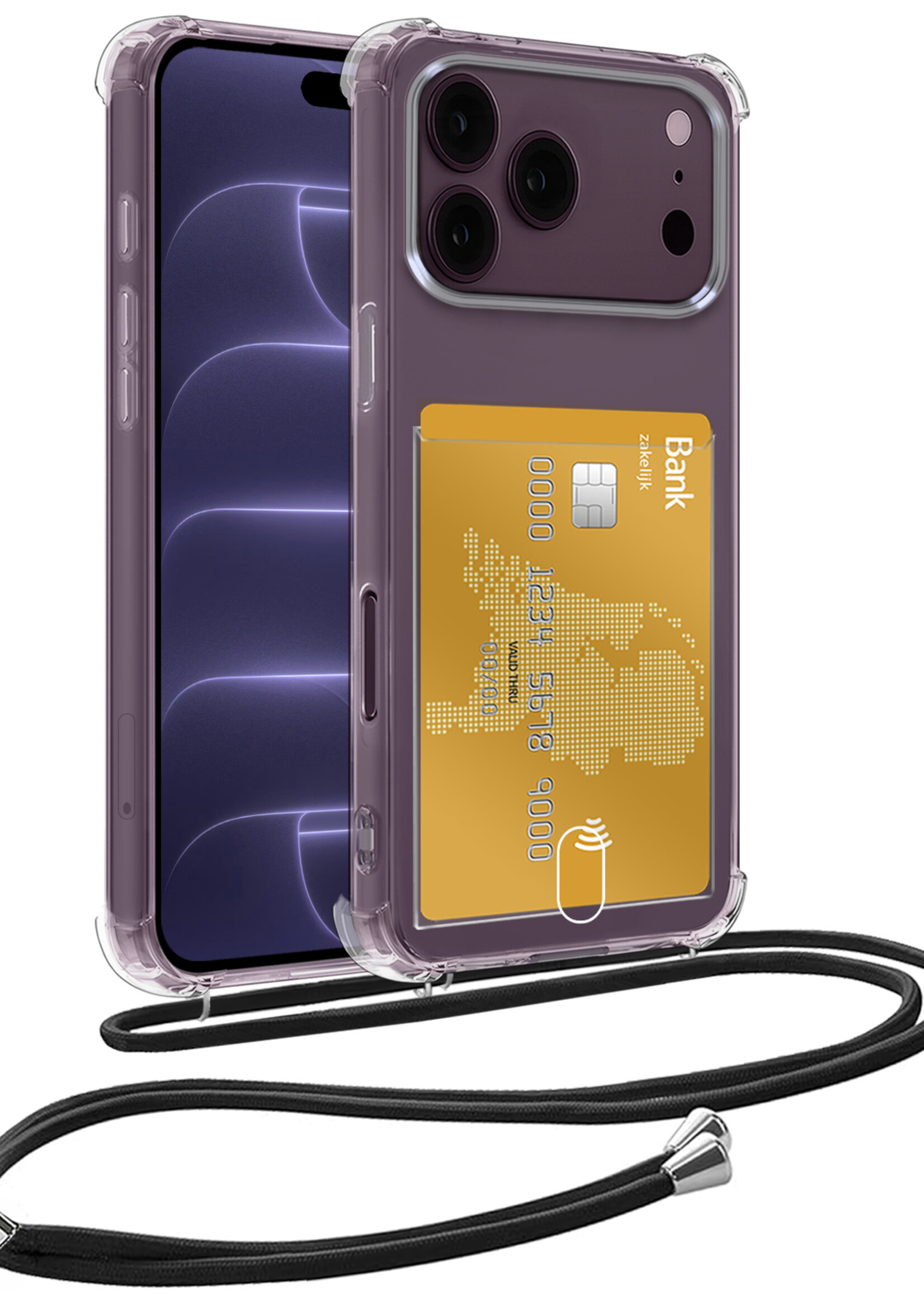 BTH BTH iPhone 18 Pro Max Hoesje Pashouder met Koord
