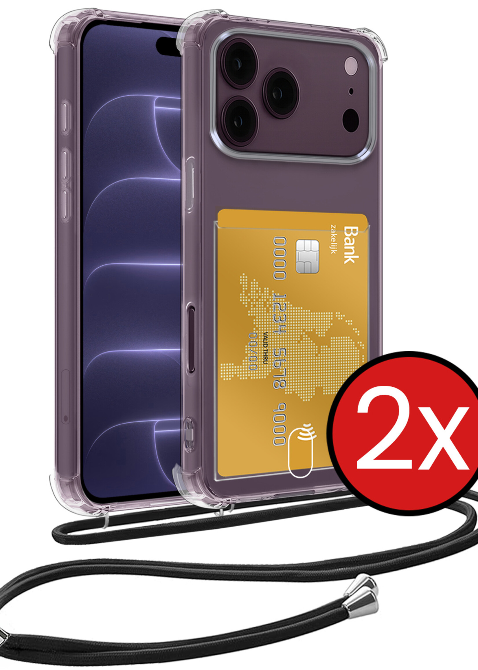 BTH BTH iPhone 18 Pro Max Hoesje Pashouder met Koord - 2 PACK