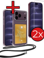 BTH BTH iPhone 18 Pro Max Hoesje Pashouder met Koord Met 2x Screenprotector