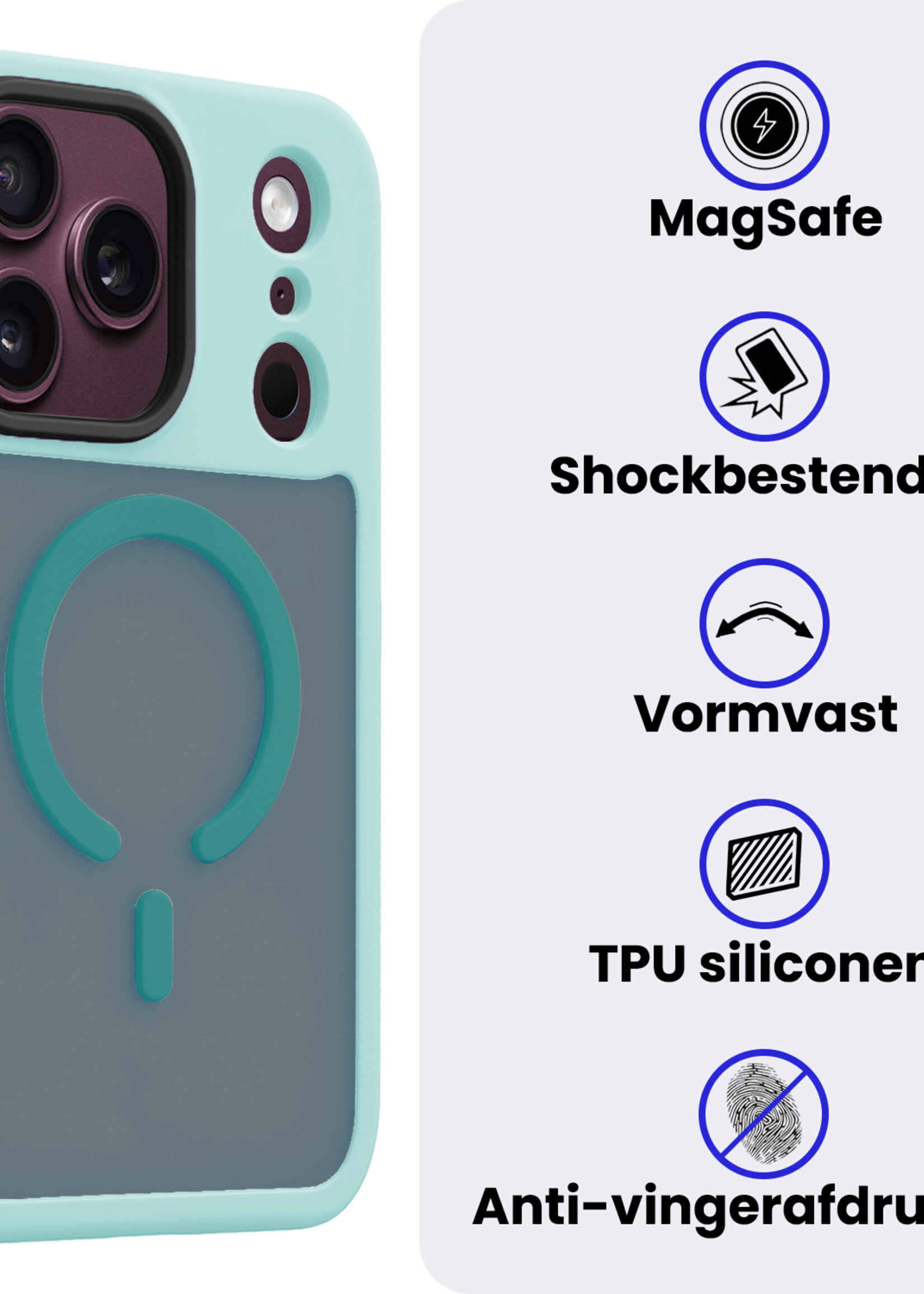 BTH BTH iPhone 18 Pro Magsafe Hoesje Lichtblauw Met Screenprotector