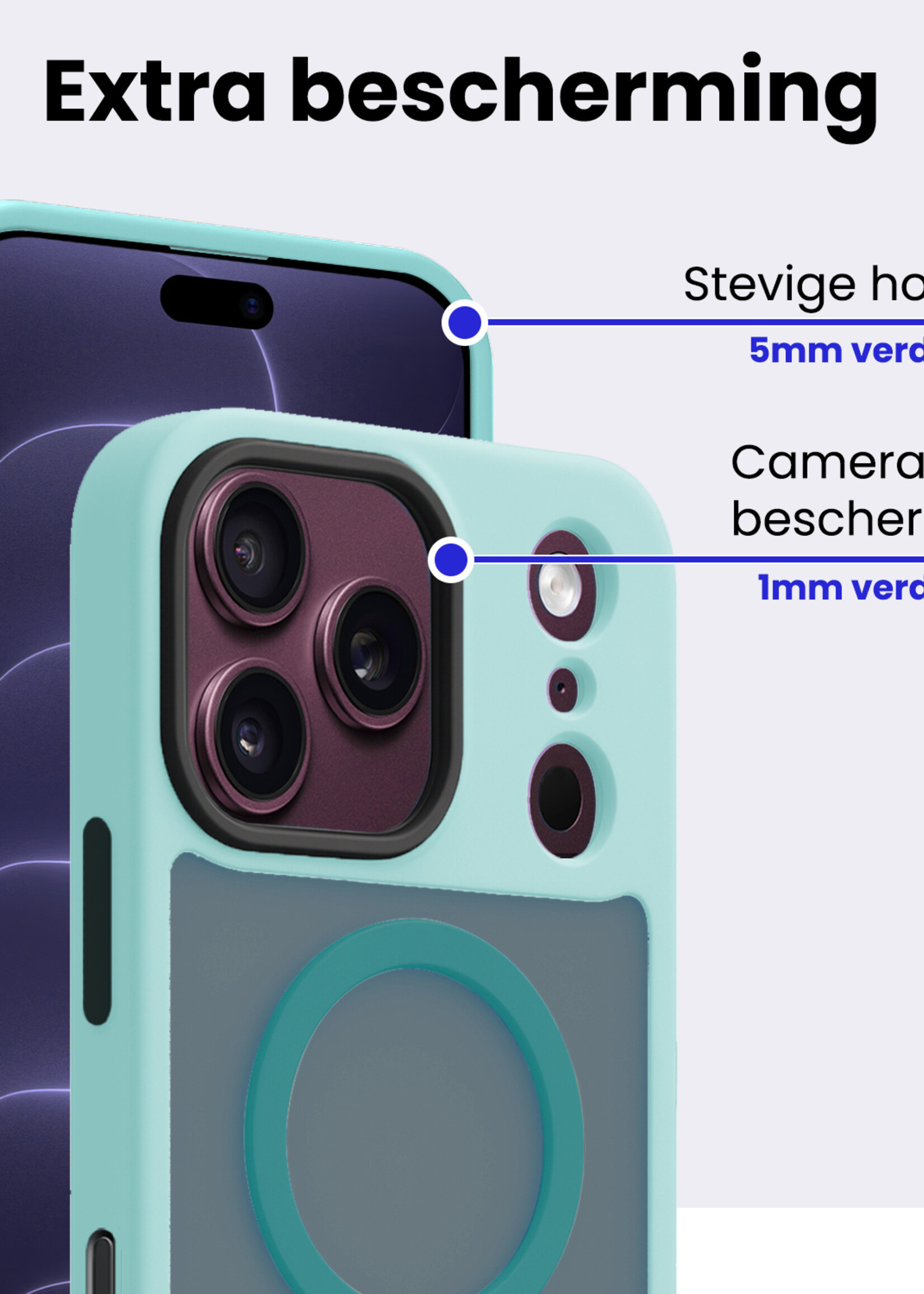 BTH BTH iPhone 18 Pro Magsafe Hoesje Lichtblauw Met Screenprotector