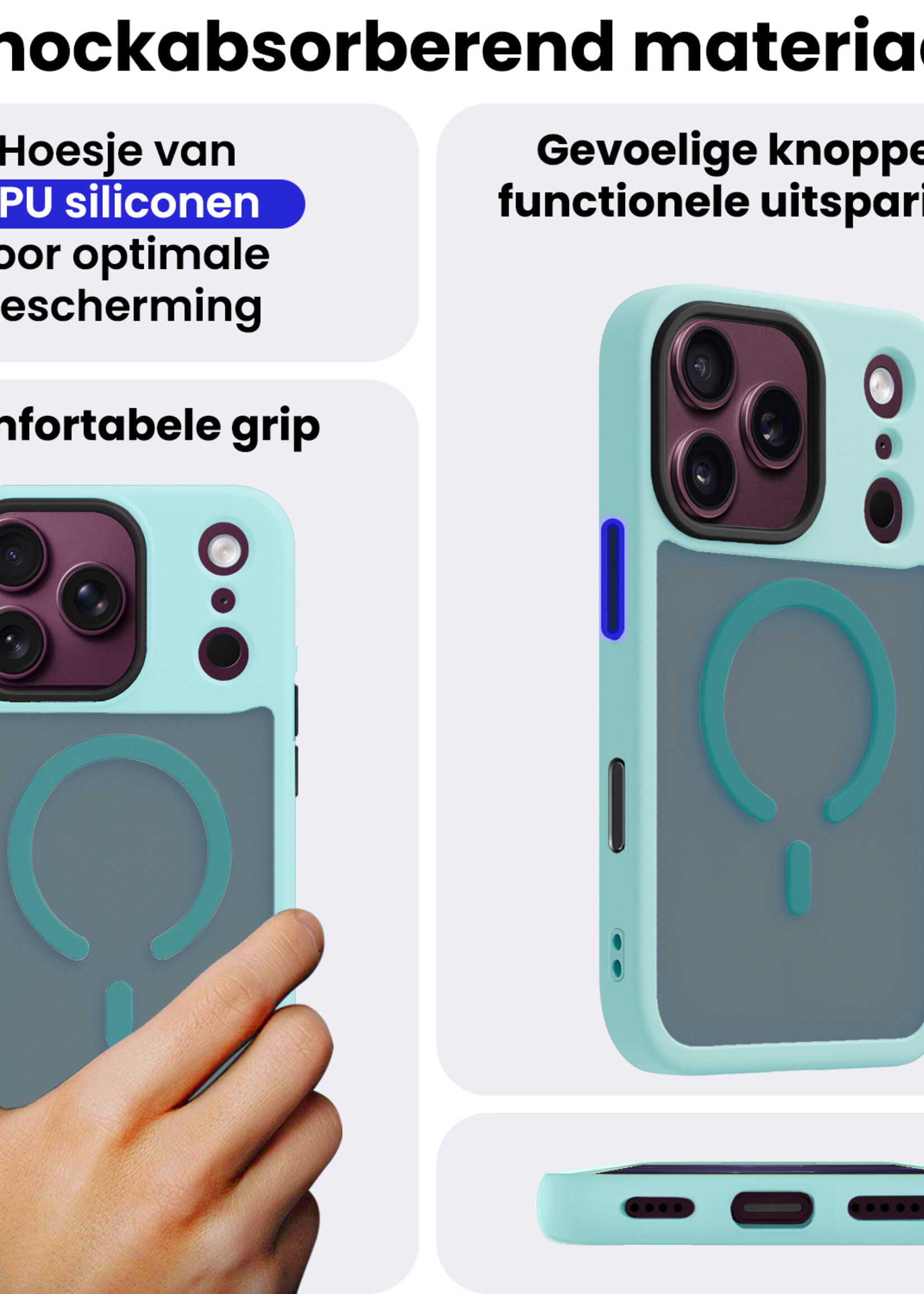 BTH BTH iPhone 18 Pro Magsafe Hoesje Lichtblauw Met Screenprotector