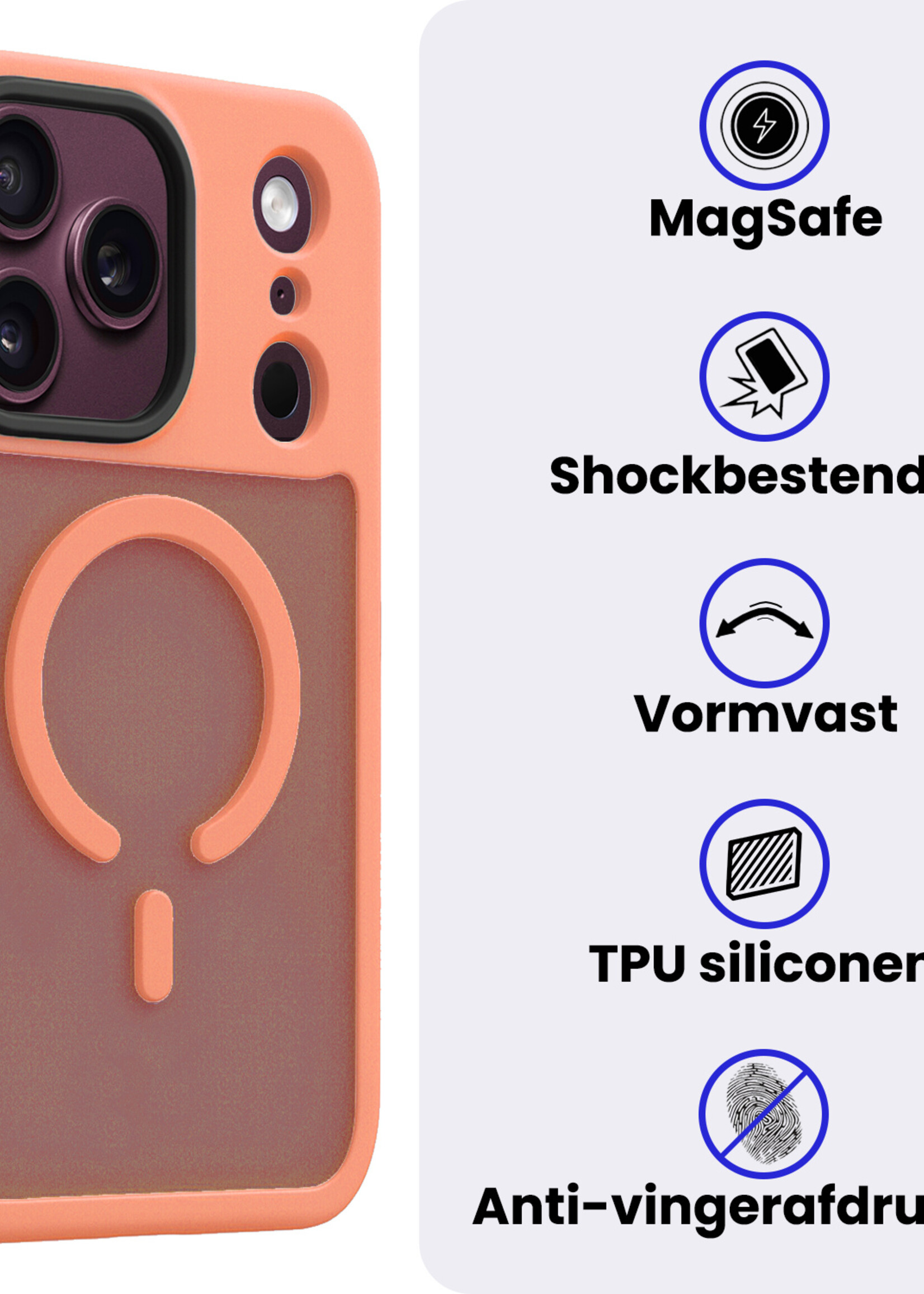 BTH BTH iPhone 18 Pro Magsafe Hoesje Perzik Met Screenprotector