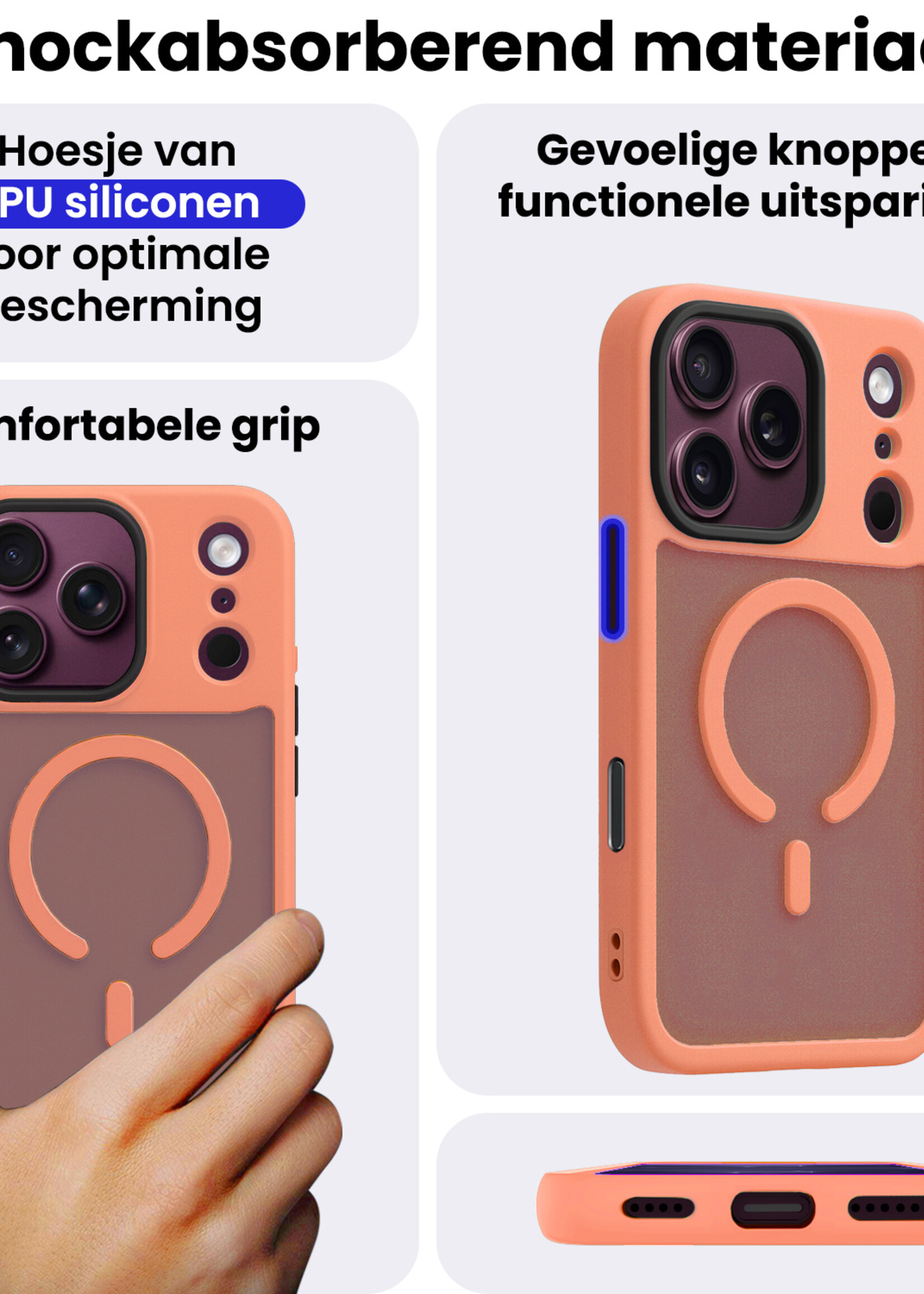 BTH BTH iPhone 18 Pro Magsafe Hoesje Perzik Met Screenprotector
