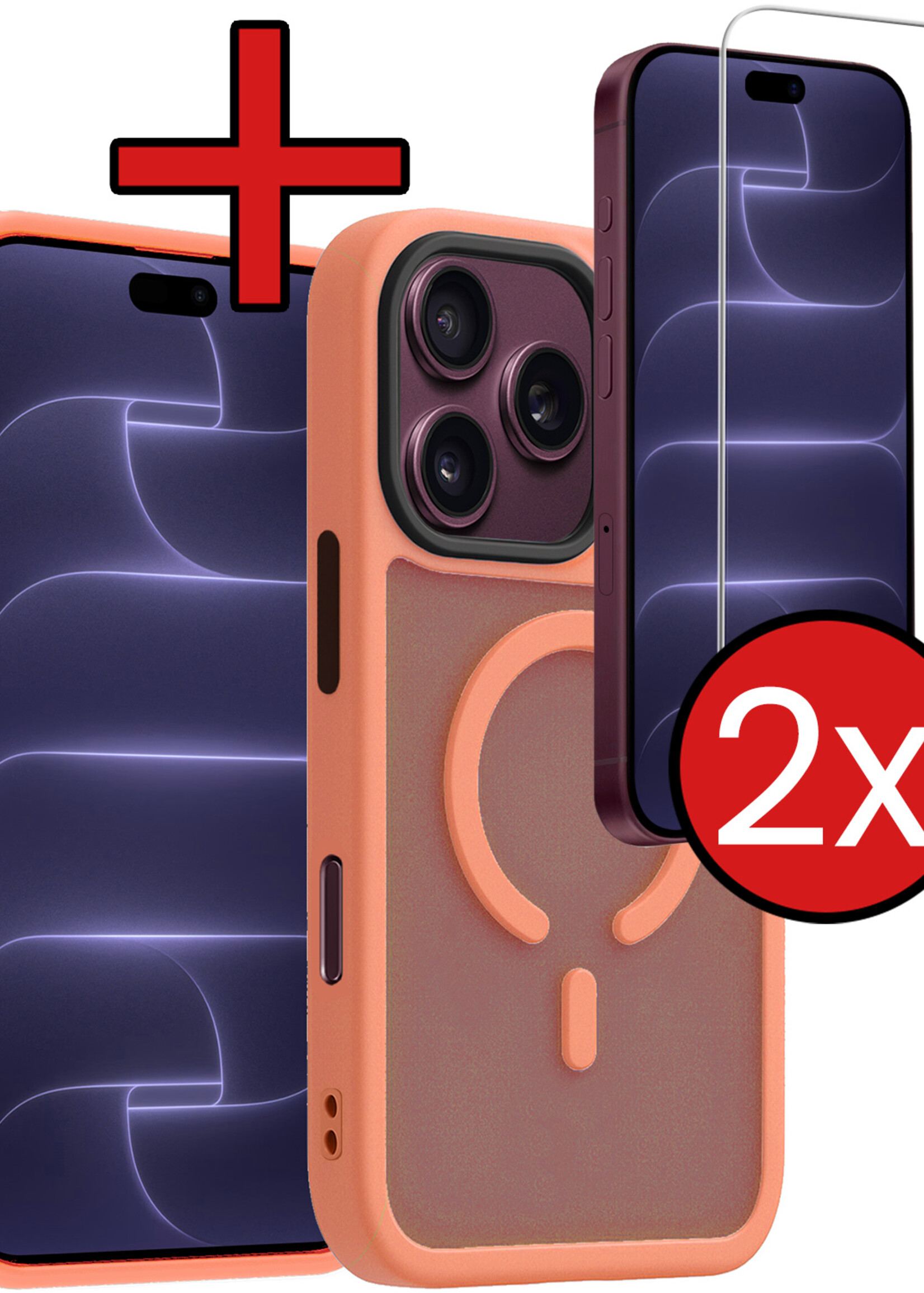 BTH BTH iPhone 18 Pro Magsafe Hoesje Perzik Met 2x Screenprotector