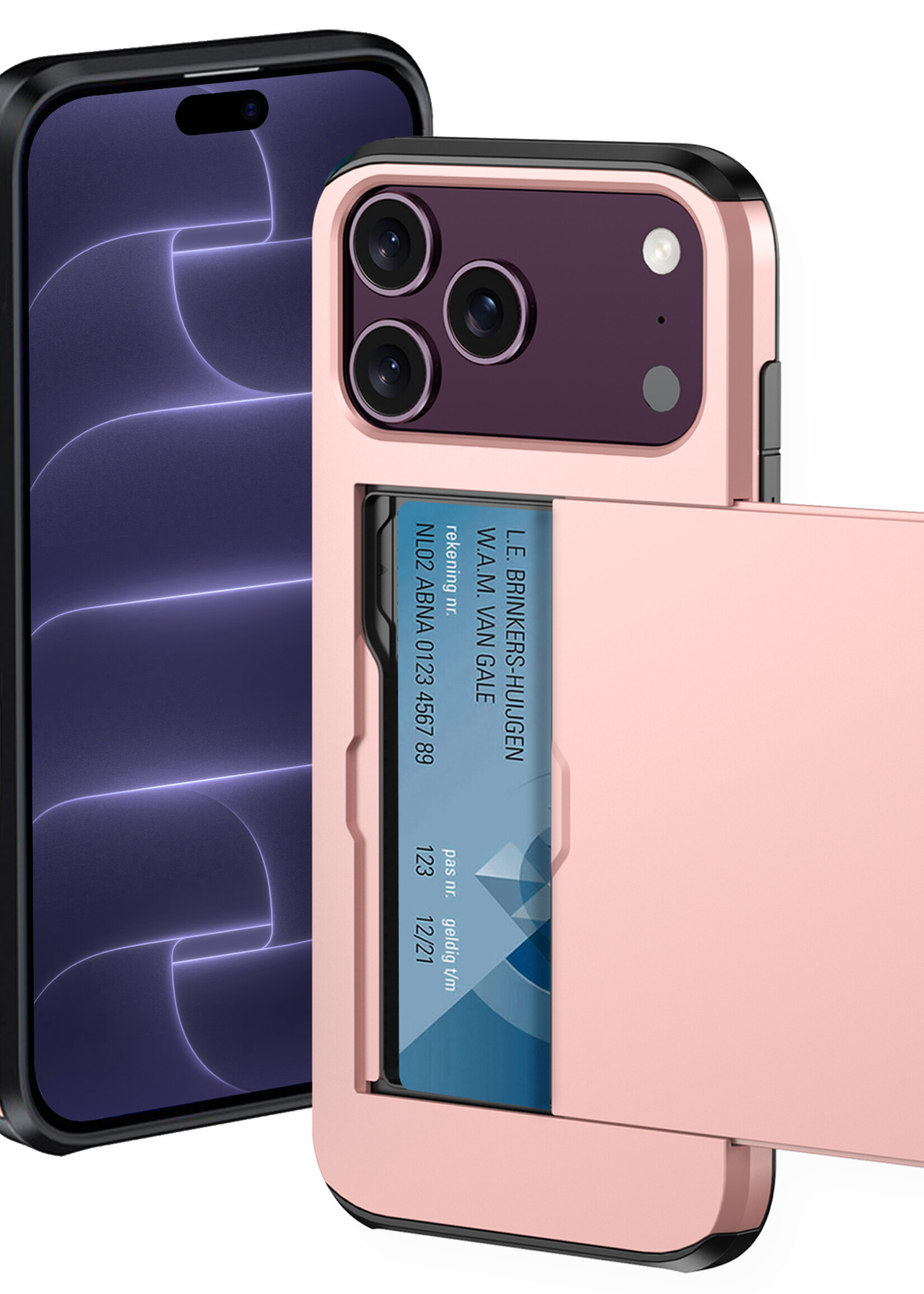 BTH BTH iPhone 18 Pro Hoesje Pashouder Hard - Rose Goud