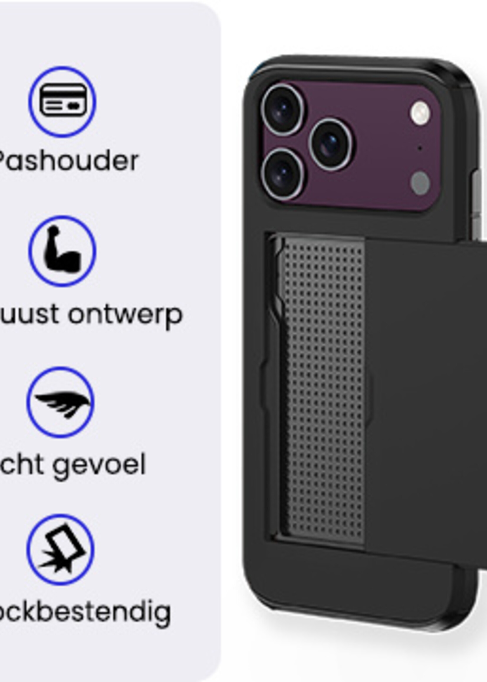 BTH BTH iPhone 18 Pro Hoesje Pashouder Hard - Zwart