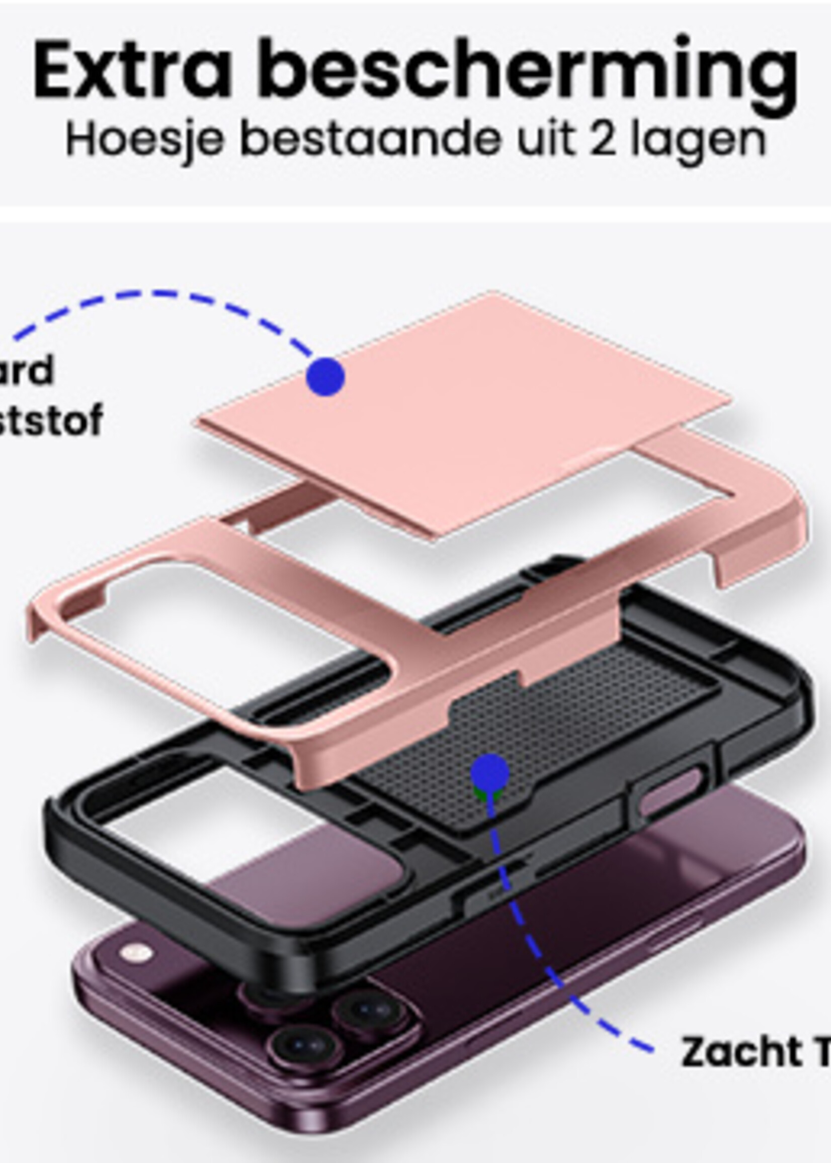 BTH BTH iPhone 18 Pro Hoesje Pashouder Hard Met Screenprotector - Rose Goud