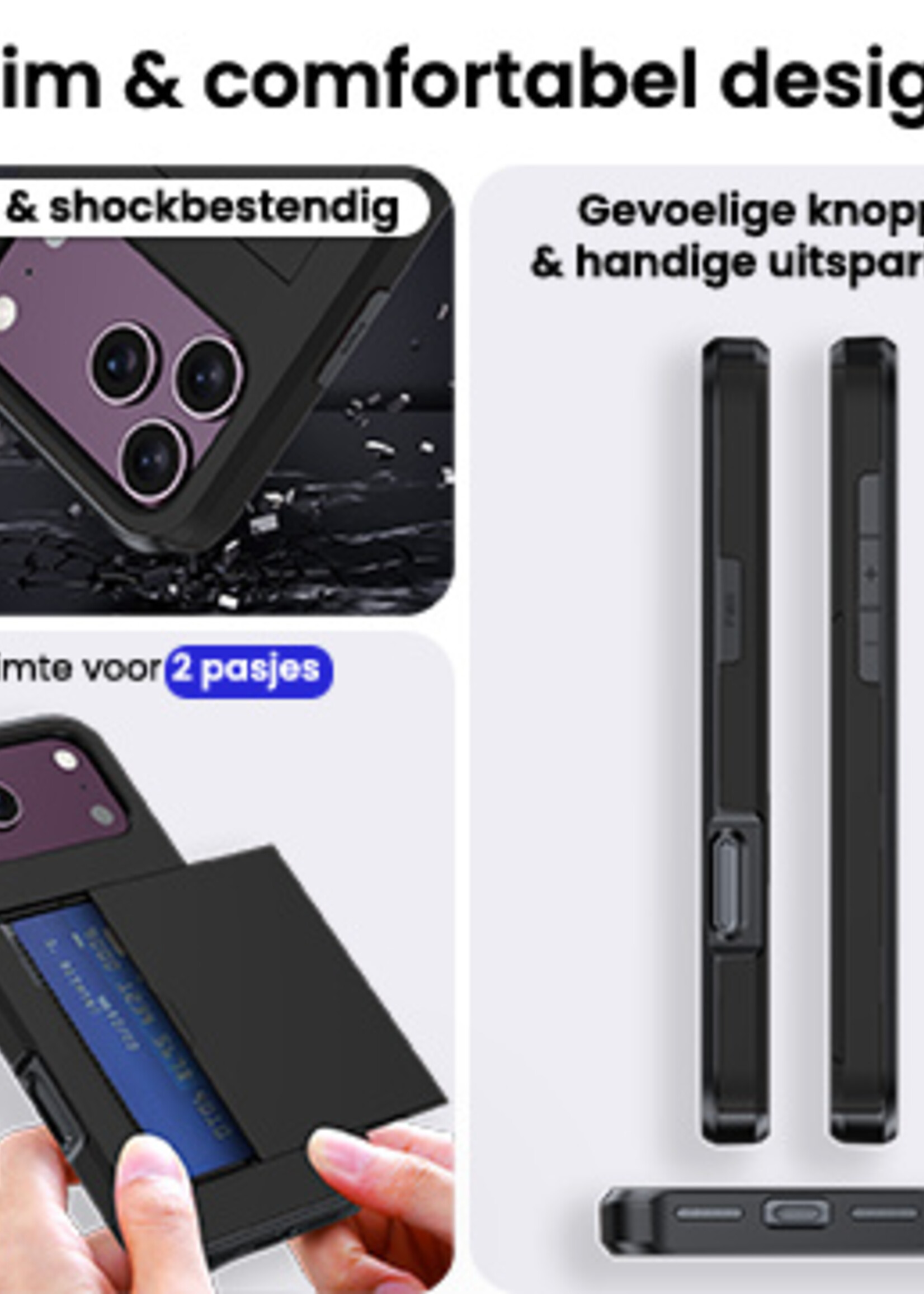 BTH BTH iPhone 18 Pro Hoesje Pashouder Hard Met Screenprotector - Zwart