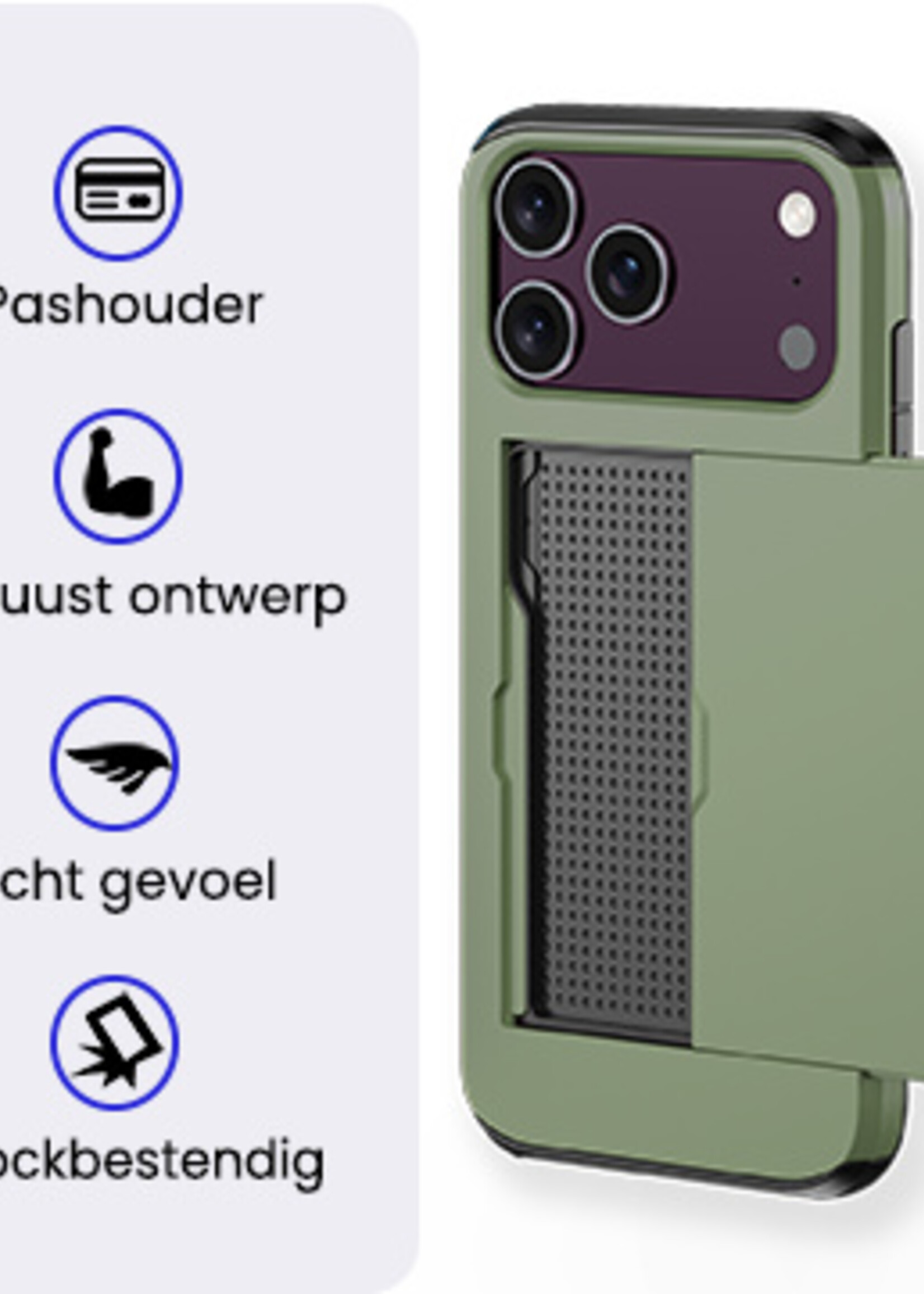 BTH BTH iPhone 18 Pro Hoesje Pashouder Hard Met 2x Screenprotector - Donker Groen