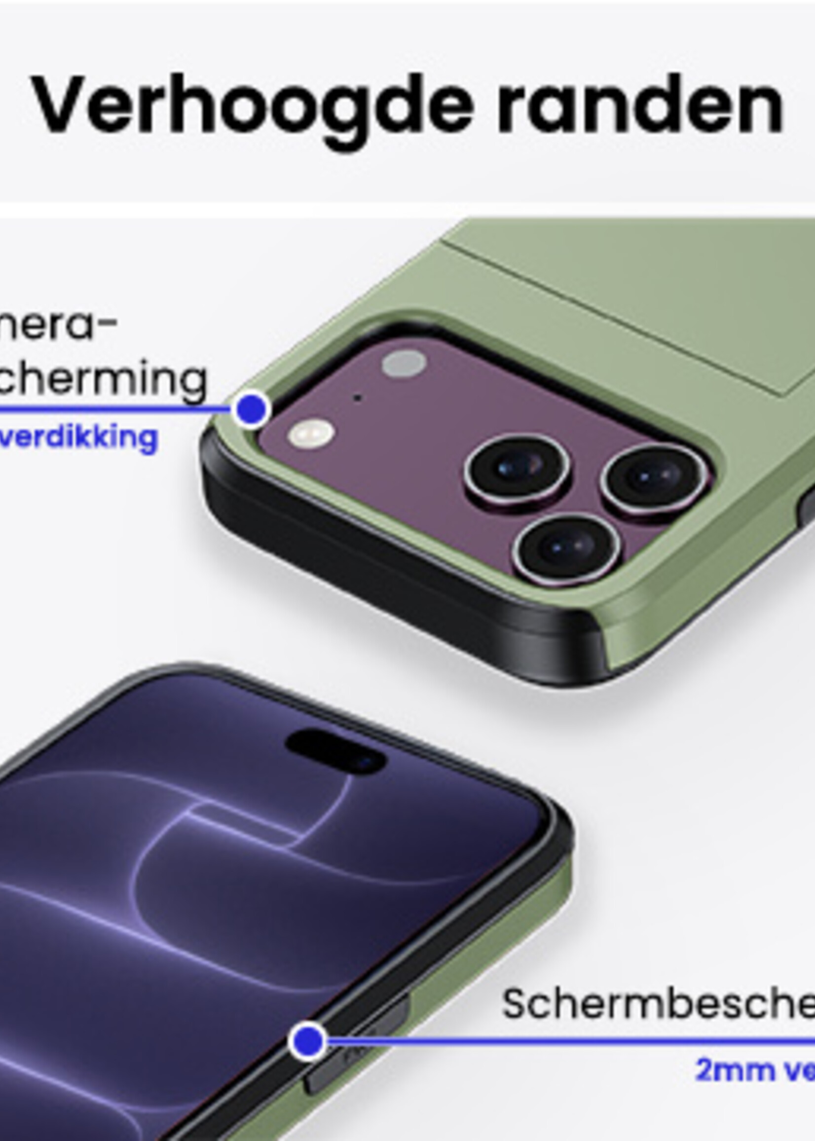 BTH BTH iPhone 18 Pro Hoesje Pashouder Hard Met 2x Screenprotector - Donker Groen