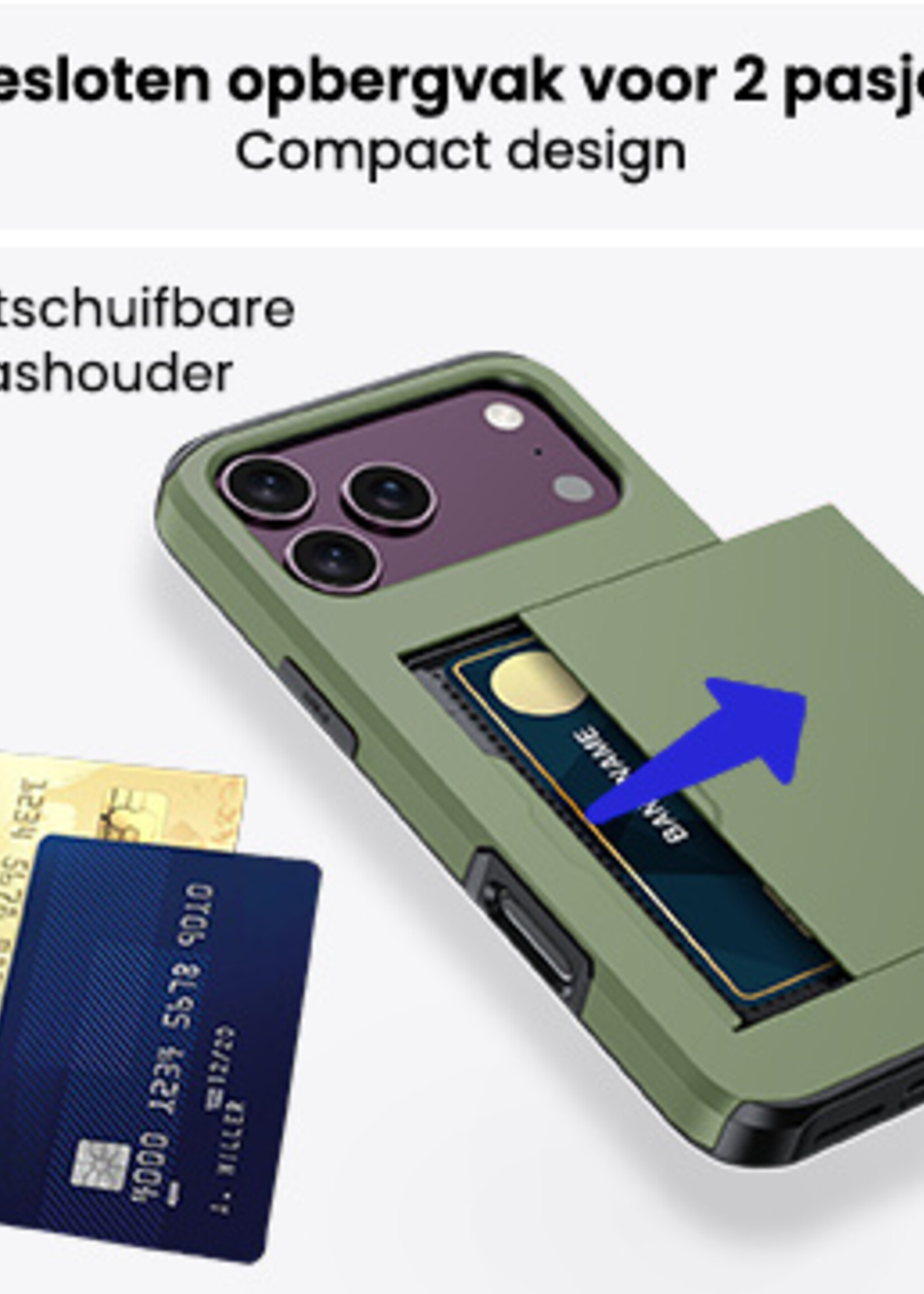 BTH BTH iPhone 18 Pro Hoesje Pashouder Hard Met 2x Screenprotector - Donker Groen